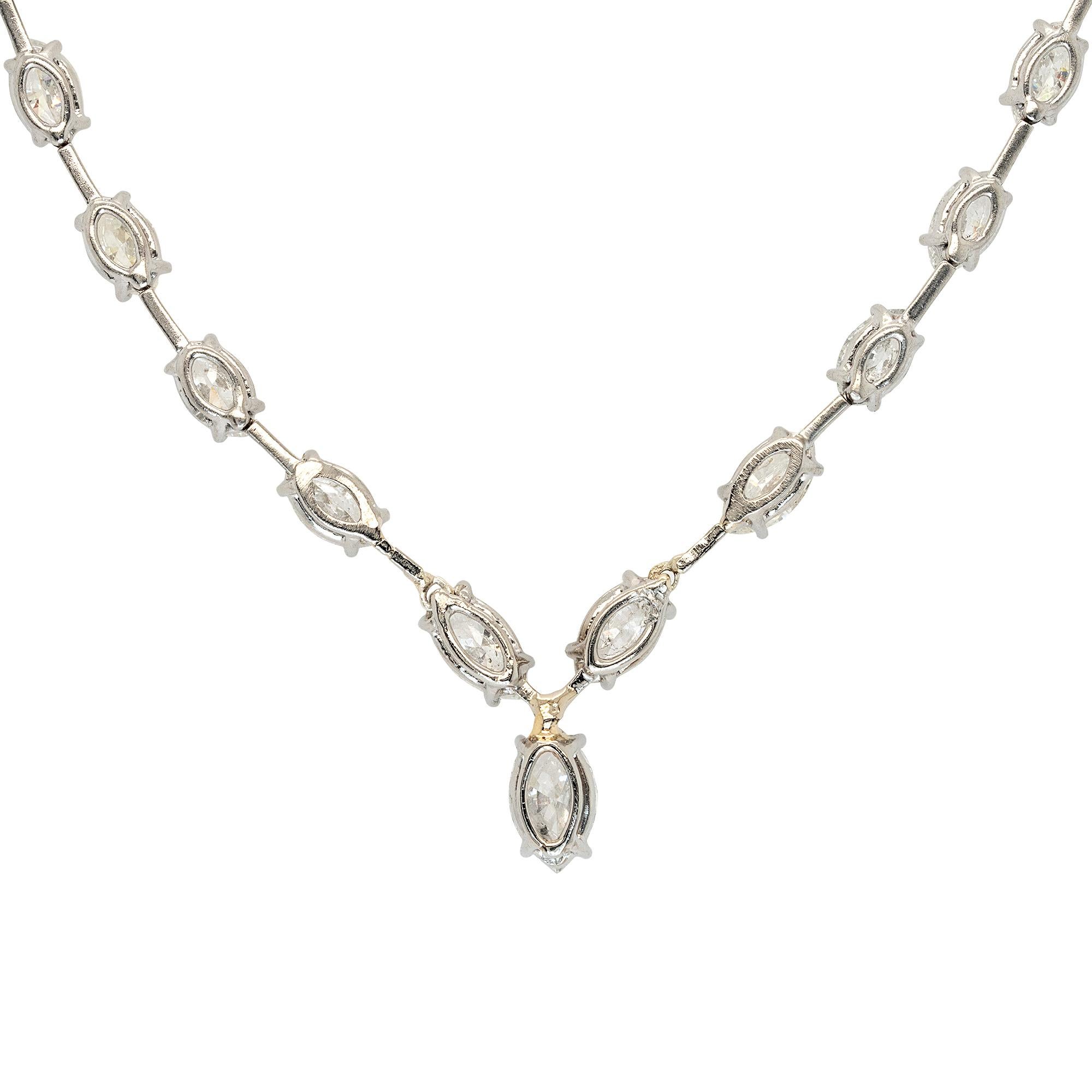 Platinum 14.05ctw Marquise Cut Diamond Necklace In Excellent Condition For Sale In Boca Raton, FL