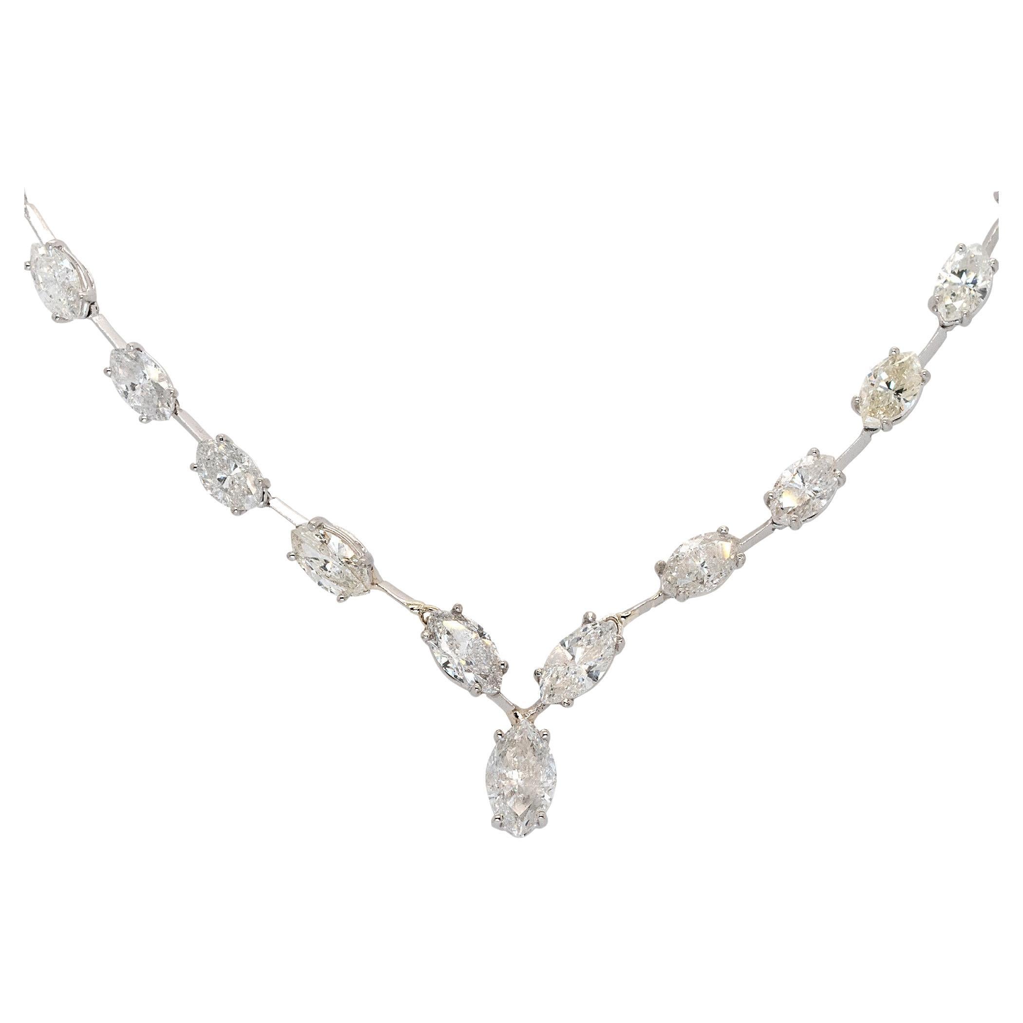 Platinum 14.05ctw Marquise Cut Diamond Necklace For Sale