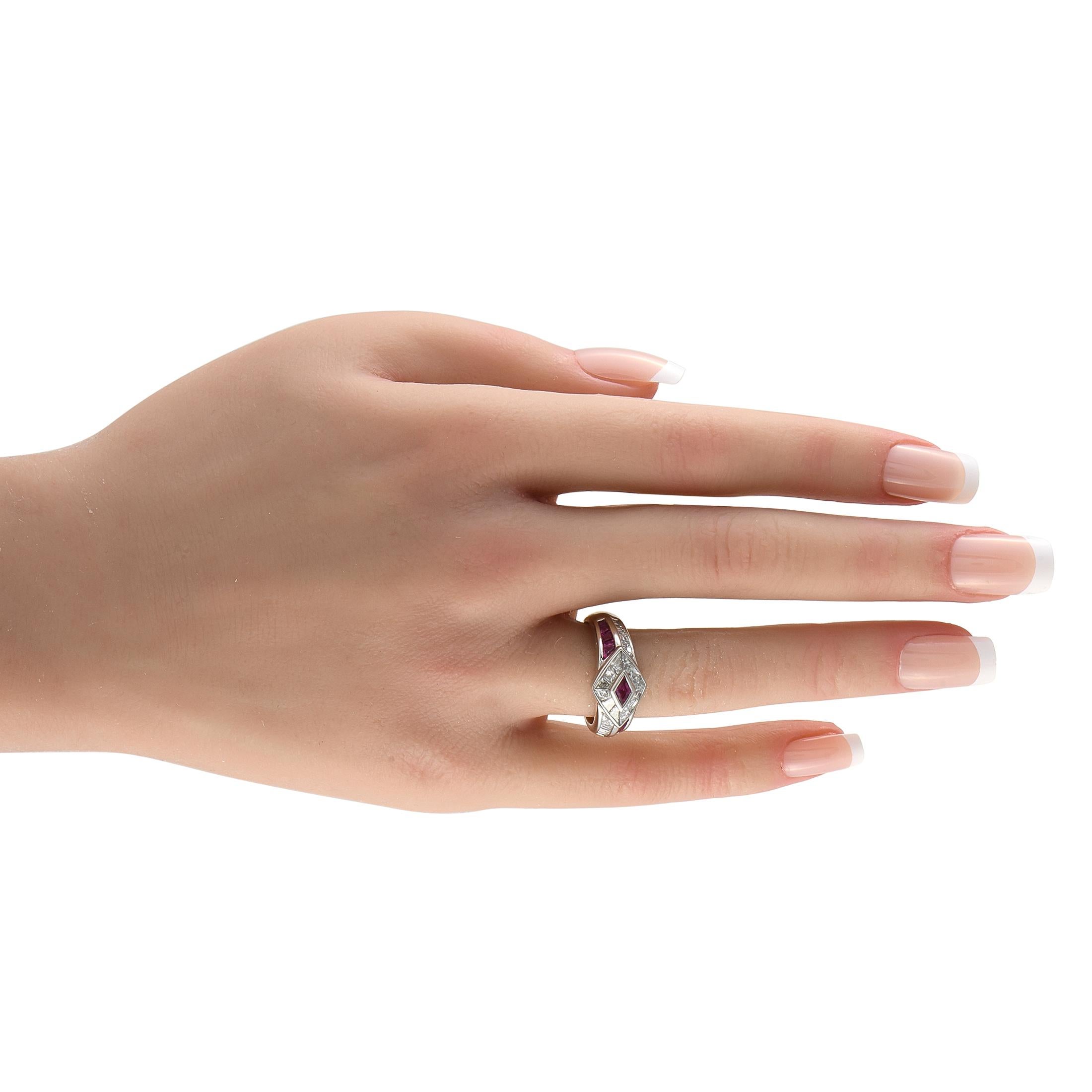 Mixed Cut Platinum 1.40ct Diamond and Ruby Ring For Sale