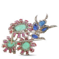 Broche de platino con diamantes, rubíes, esmeraldas y zafiros de 1,40 ct MF27-030326