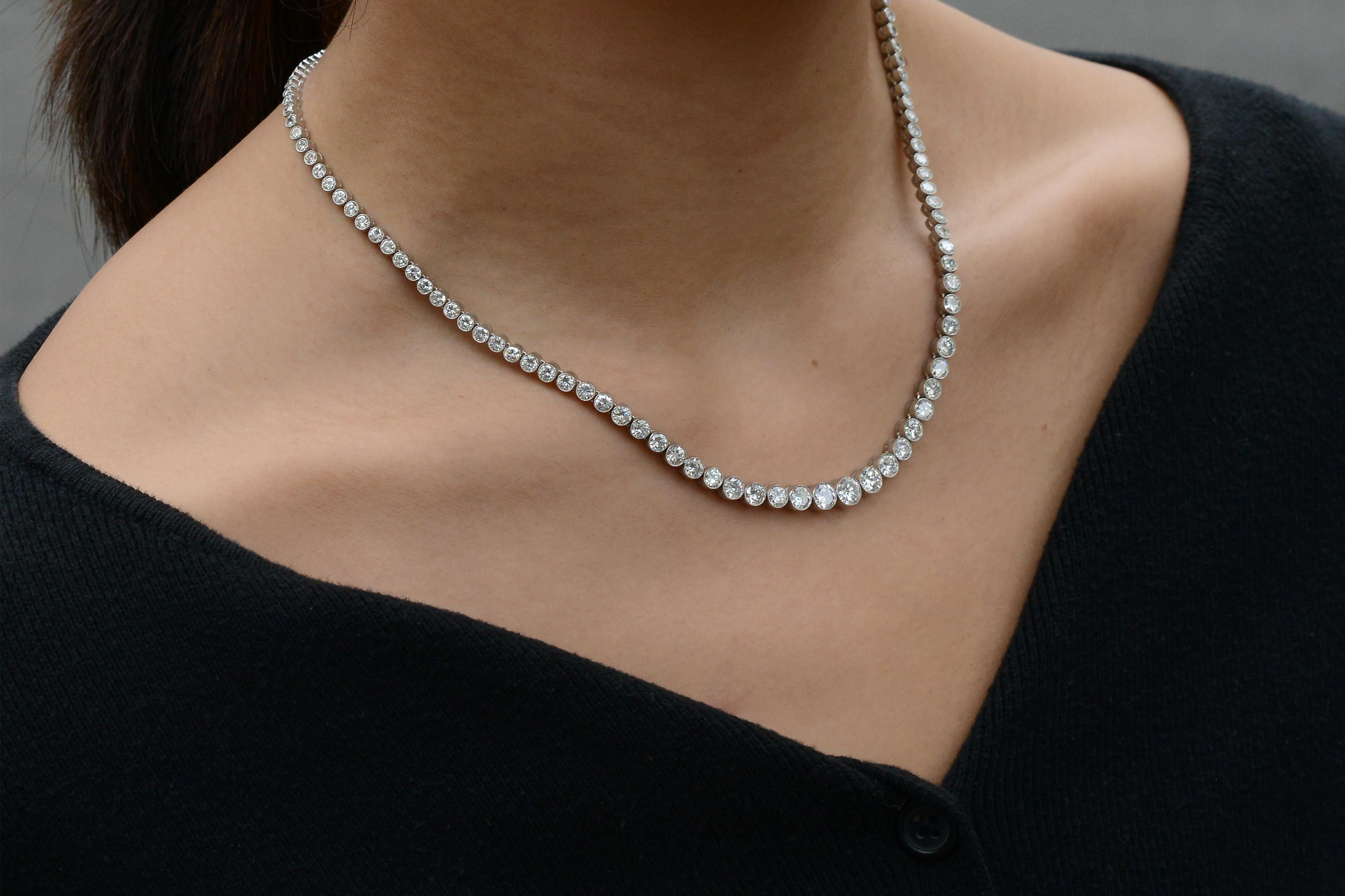 Art Deco Platinum 14.21 Carat Diamond Riviera Necklace For Sale
