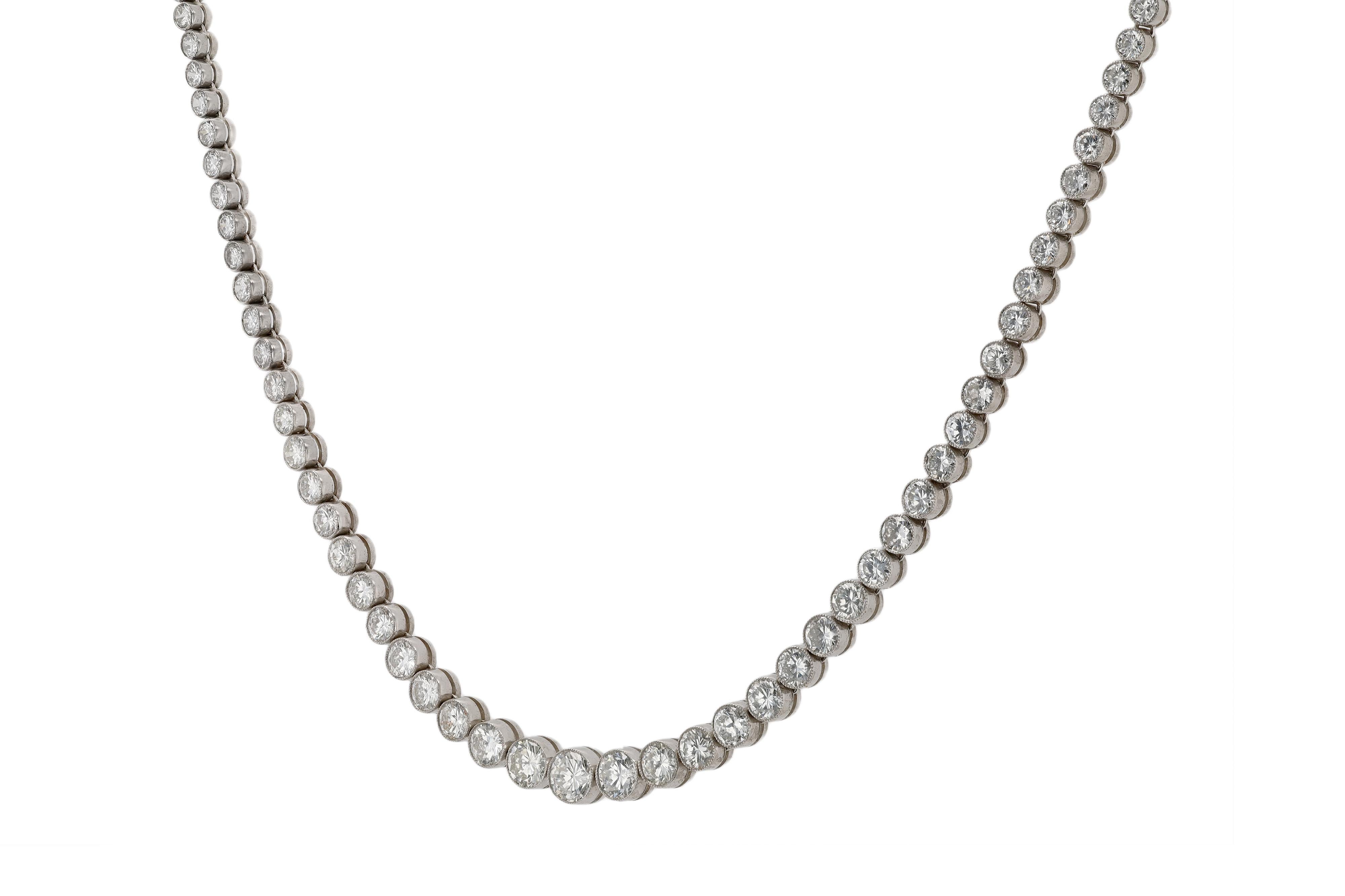 Round Cut Platinum 14.21 Carat Diamond Riviera Necklace For Sale