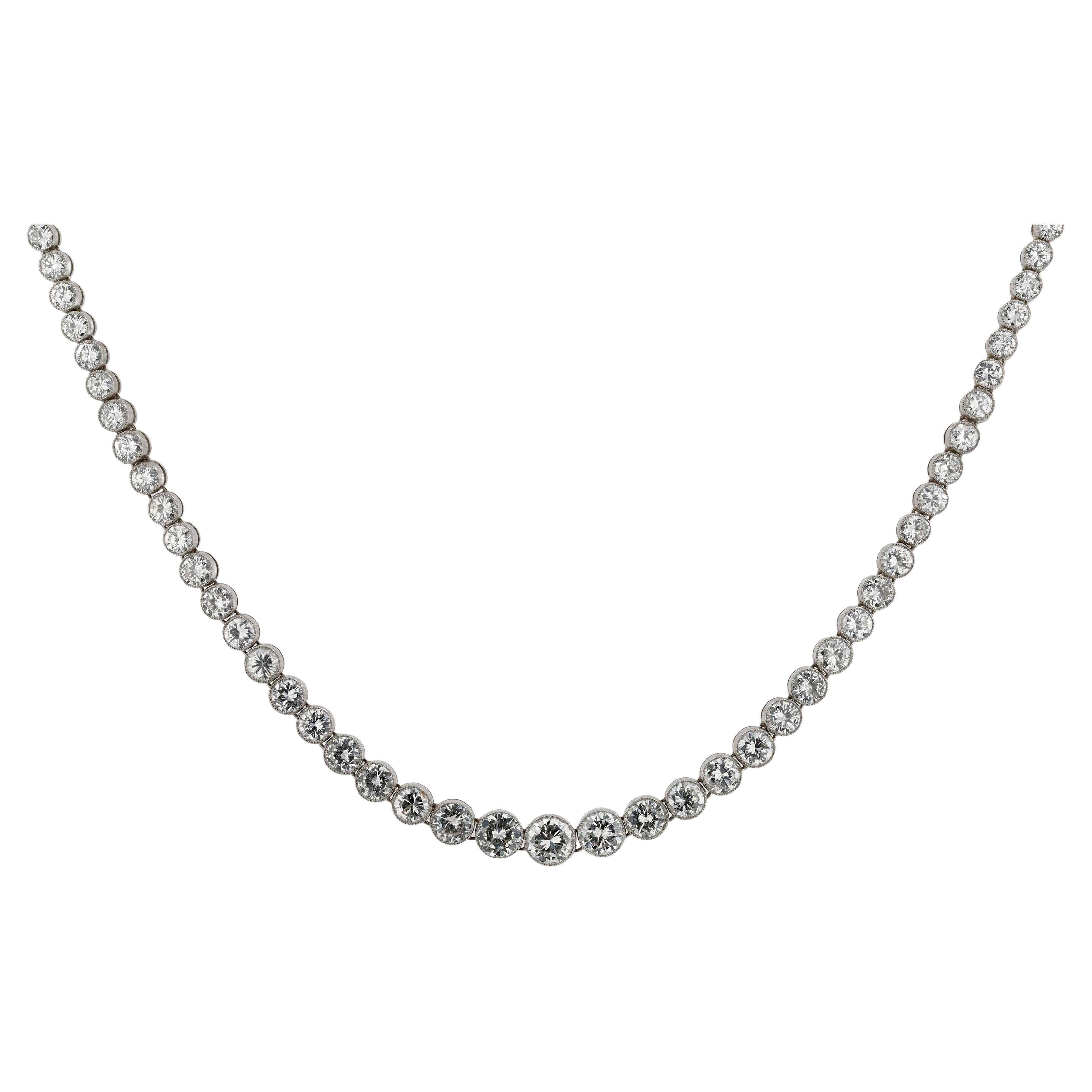 Platinum 14.21 Carat Diamond Riviera Necklace For Sale