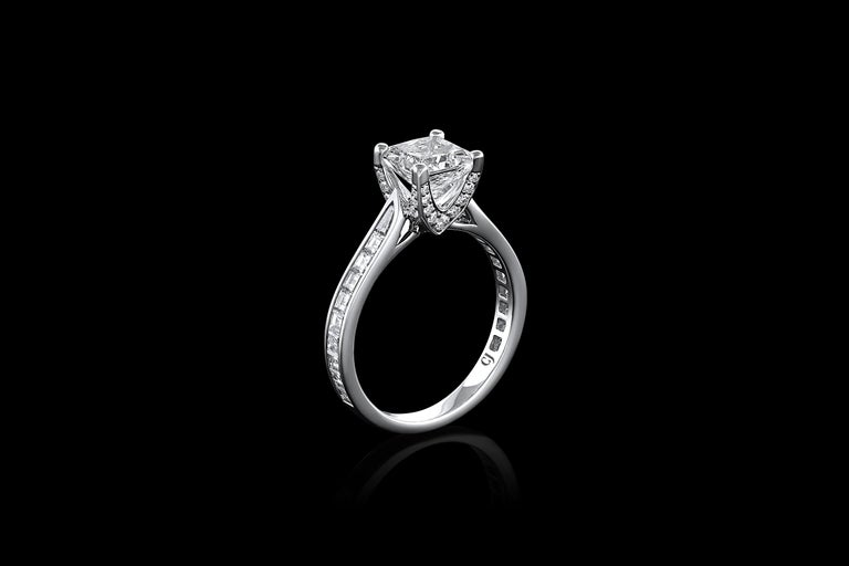 Women's Platinum 1.43 Carat Radiant Cut Diamond Ring, GIA Certified For Sale