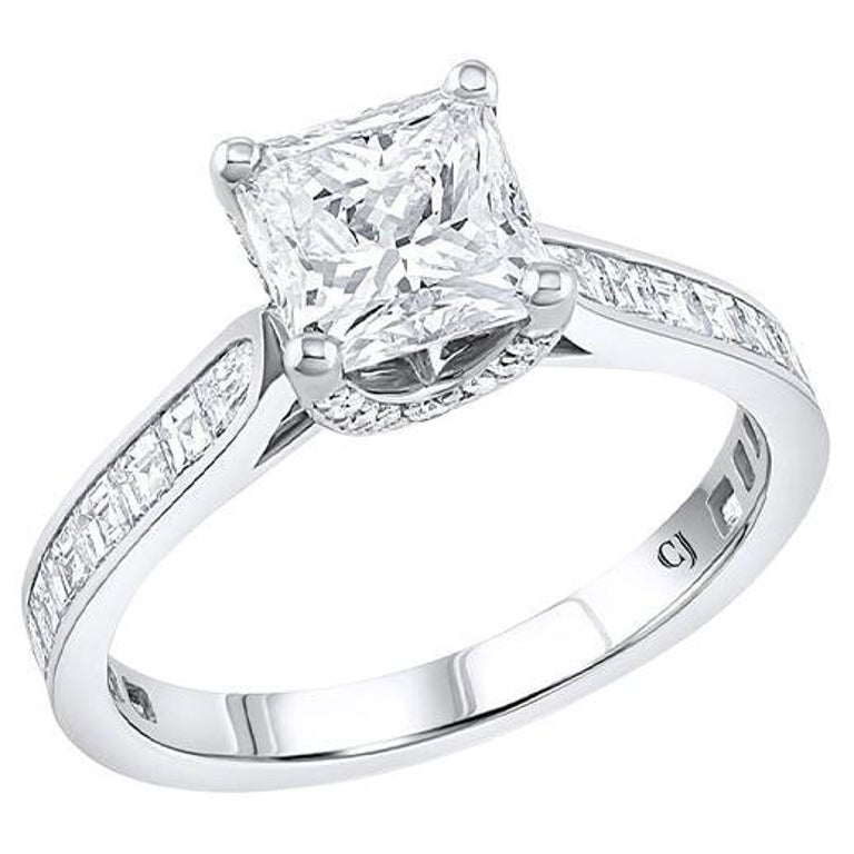 Platinum 1.43 Carat Radiant Cut Diamond Ring, GIA Certified For Sale