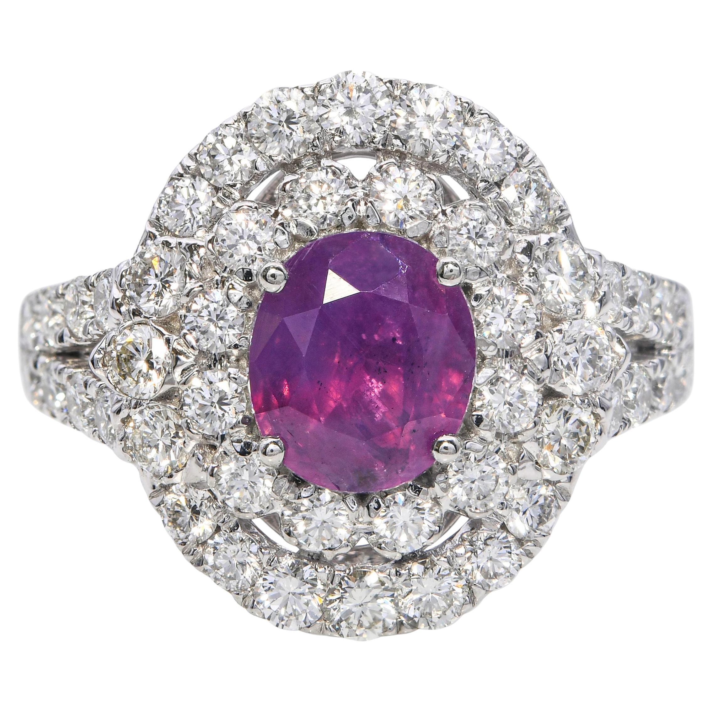 Platinum 1.43ct Pink Kashmir Sapphire and 1.18tcw Diamond Pave Ring For Sale