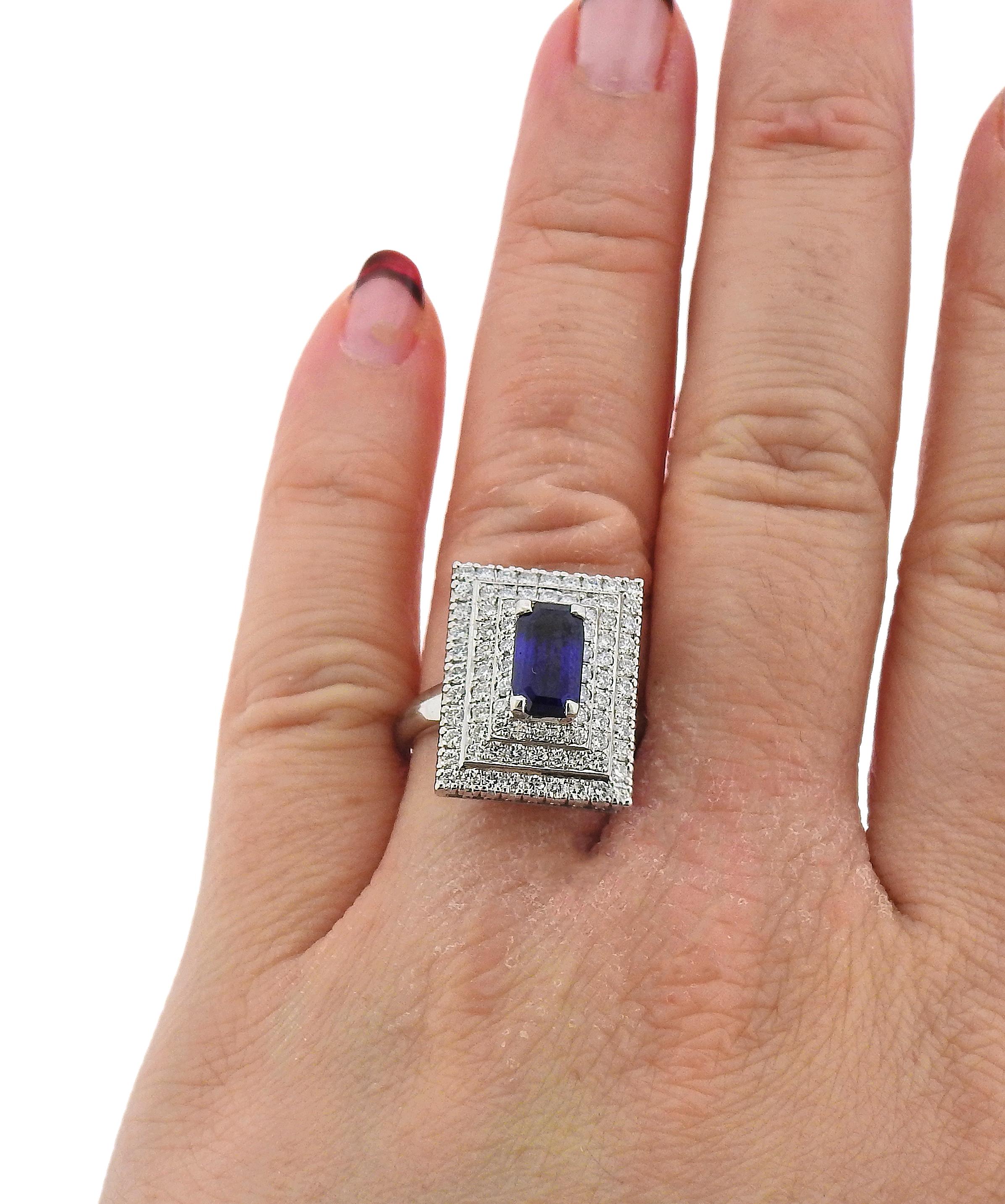 Women's Platinum 1.44 Carat Sapphire Diamond Cocktail Ring For Sale