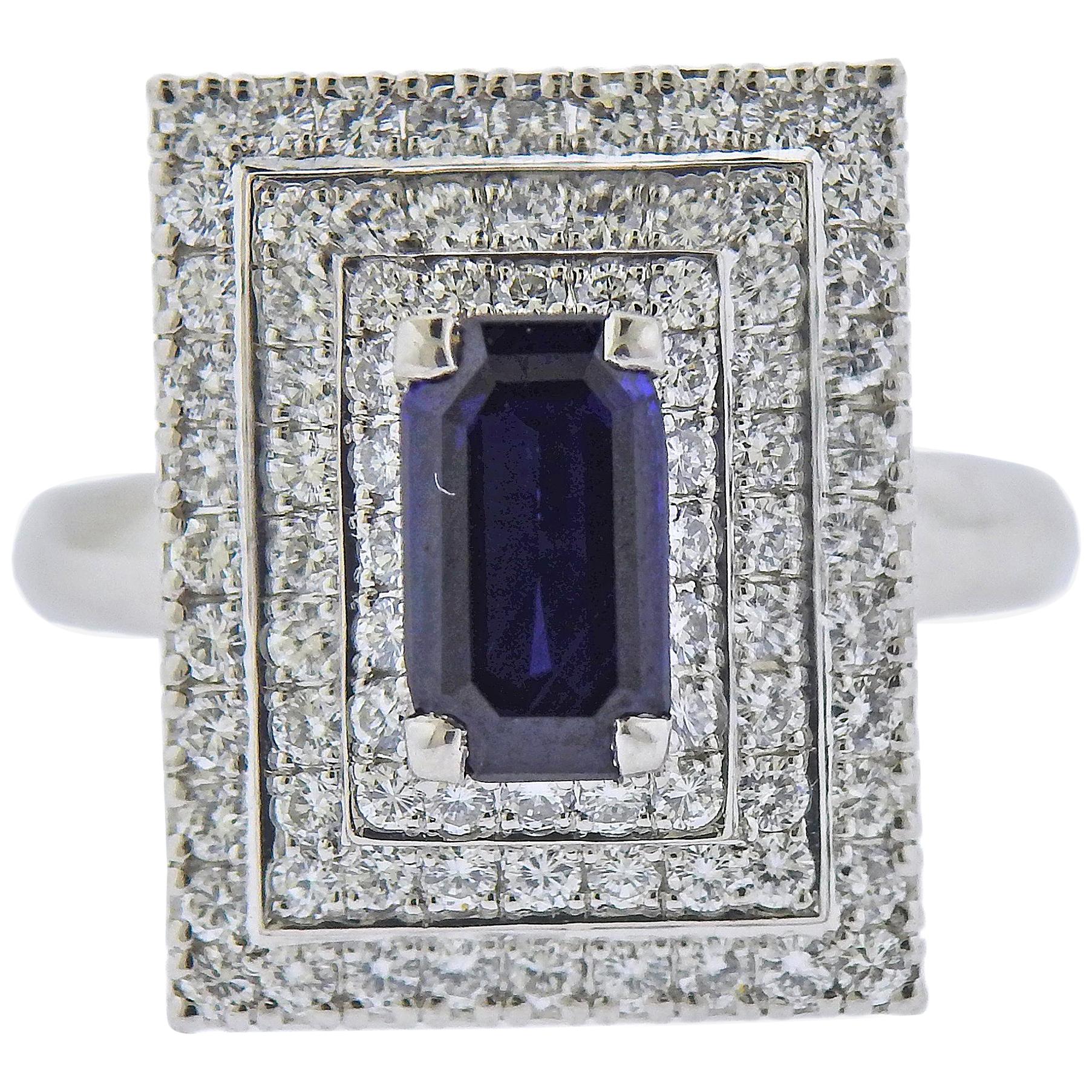 Platinum 1.44 Carat Sapphire Diamond Cocktail Ring For Sale
