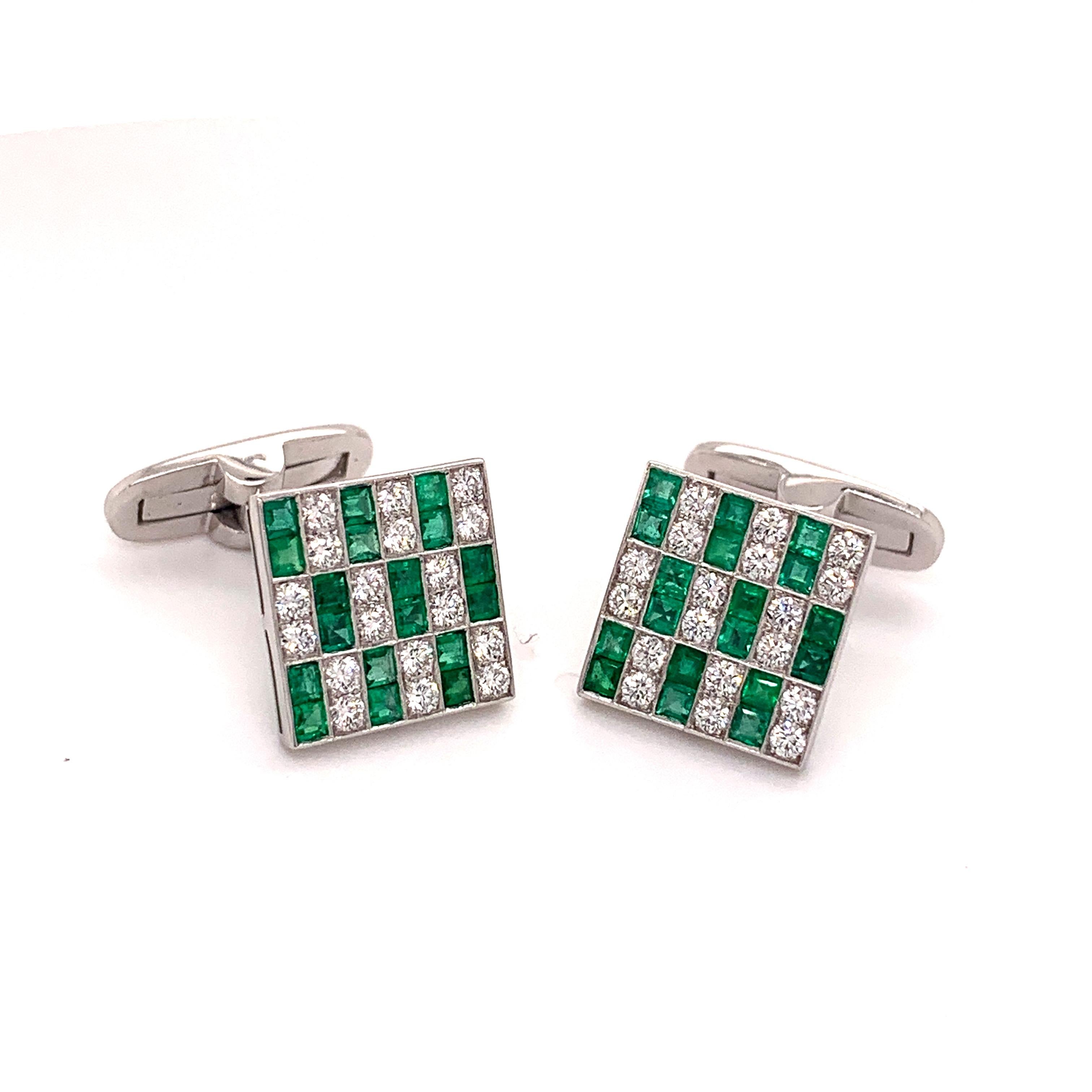 Men's Sophia D. 1.45 Carat Emerald and Diamonds Cufflinks For Sale