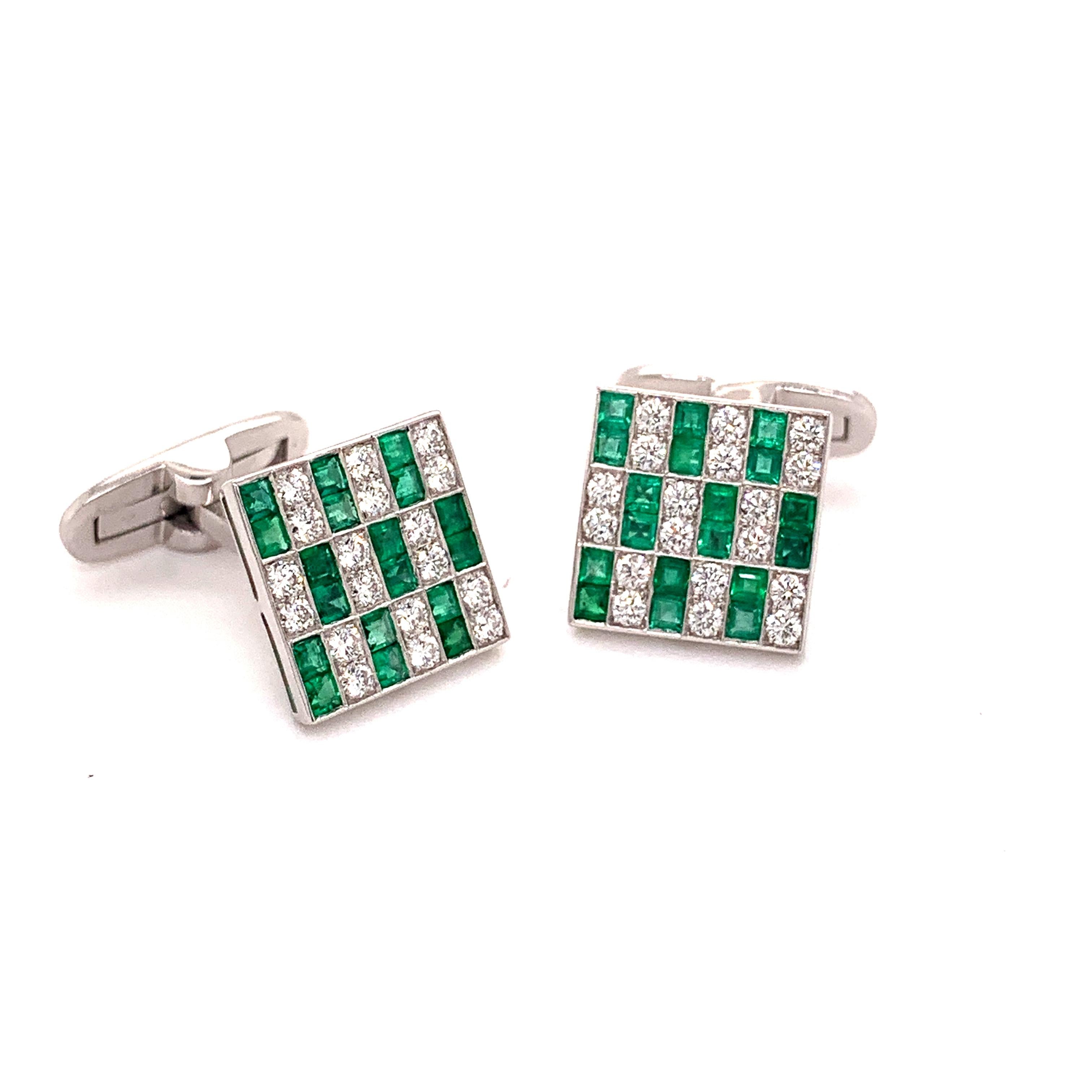 Sophia D. 1.45 Carat Emerald and Diamonds Cufflinks For Sale 1