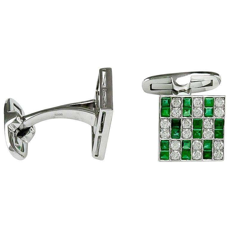 Sophia D. 1.45 Carat Emerald and Diamonds Cufflinks