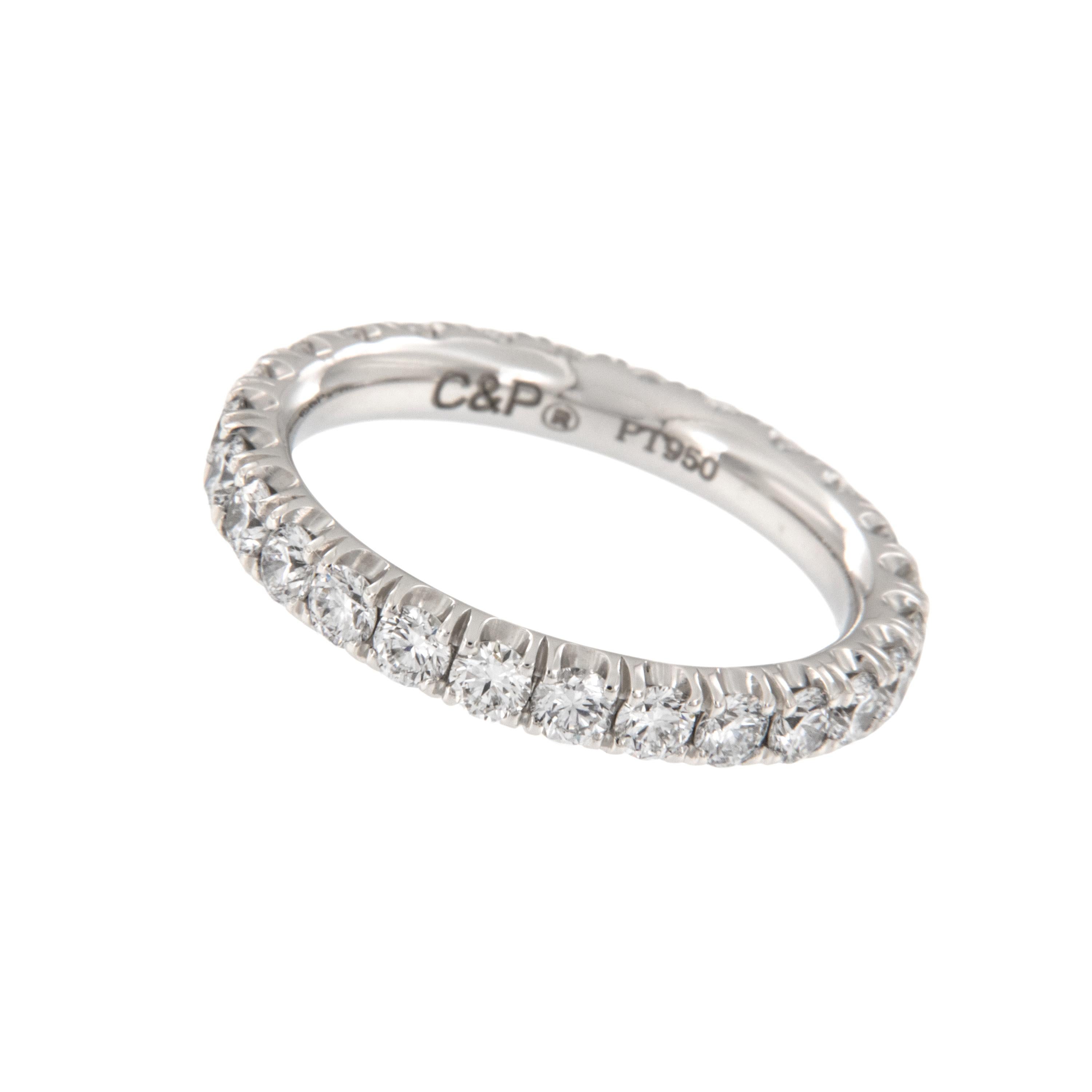 Eternity rings celebrate the eternal bond of lifelong love.  This band, made from noble platinum is impactful enough to wear alone, next to your engagement ring or stacked! Good things come to those who wait - time was taken to find diamonds that