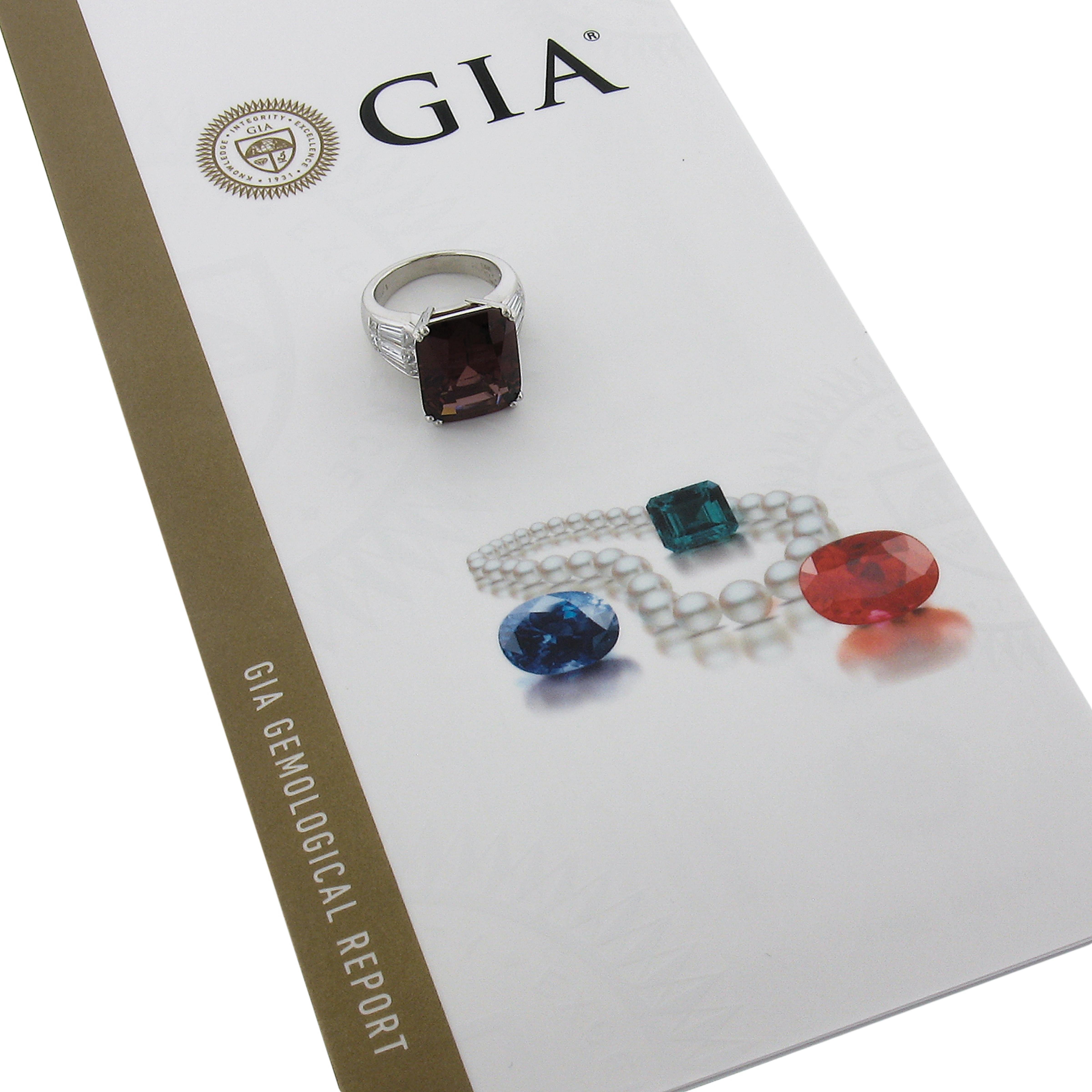 Platinum 14.50ctw GIA Cushion Rhodolite Garnet Solitaire & Diamond Accents Ring For Sale 5