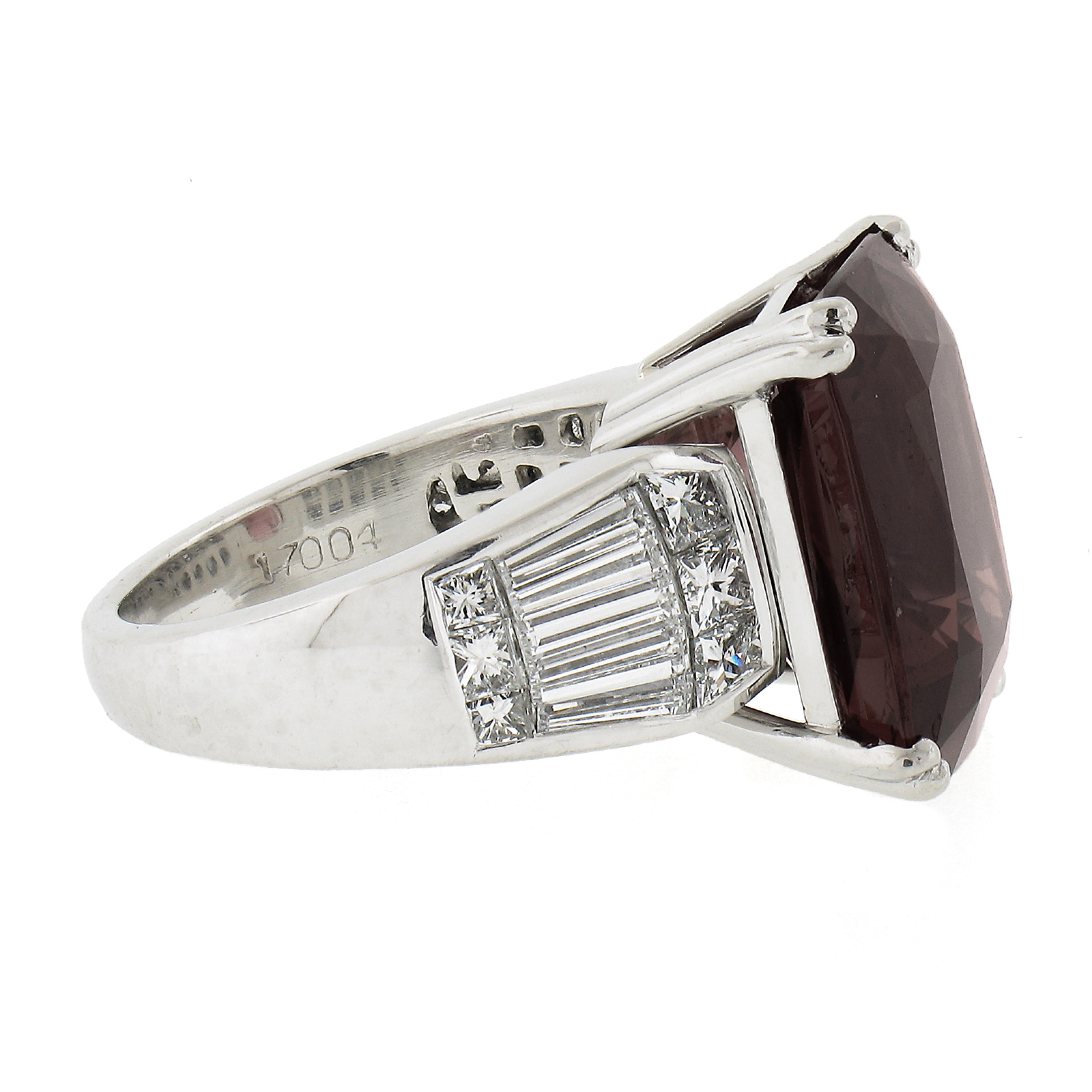 Women's Platinum 14.50ctw GIA Cushion Rhodolite Garnet Solitaire & Diamond Accents Ring For Sale