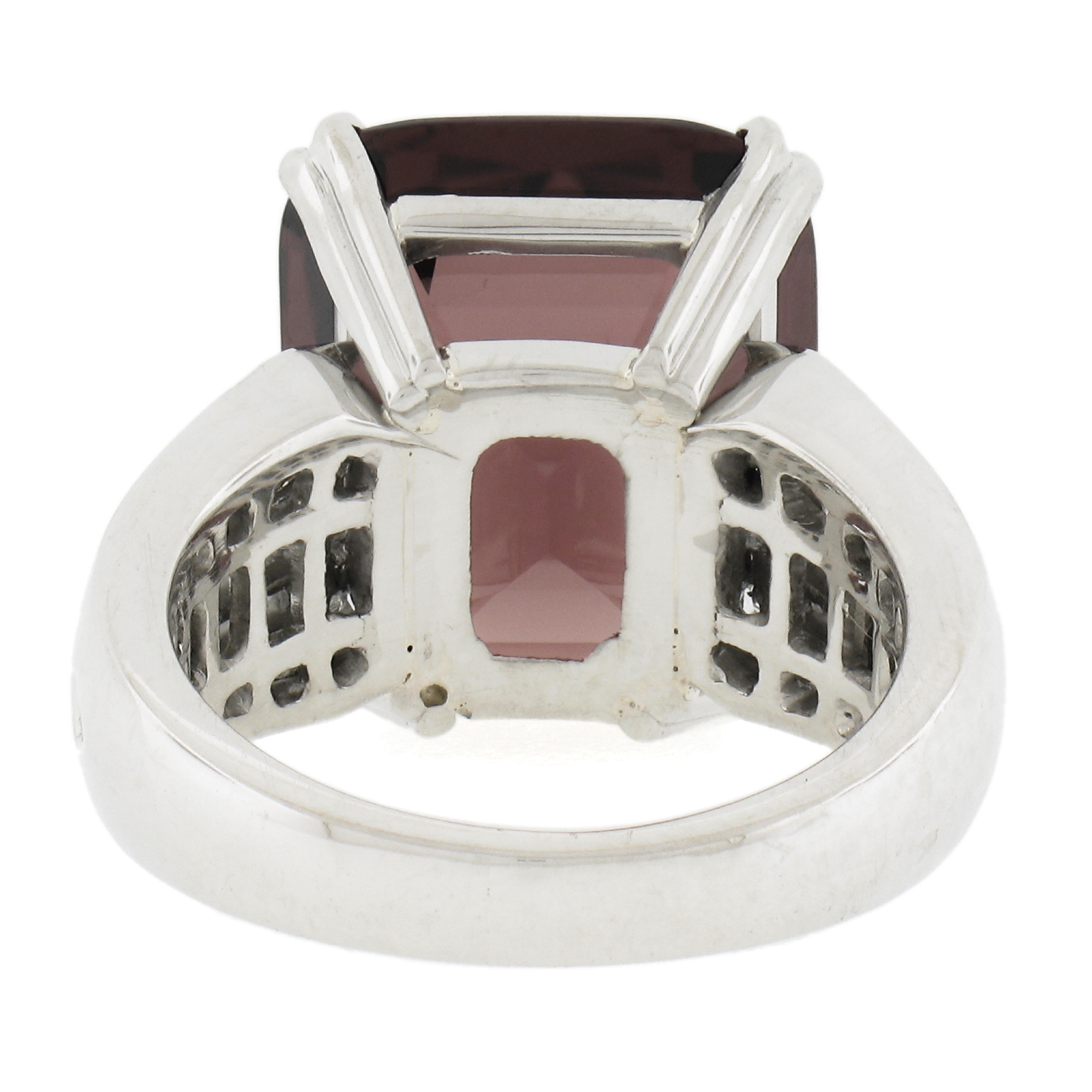 Platinum 14.50ctw GIA Cushion Rhodolite Garnet Solitaire & Diamond Accents Ring For Sale 2