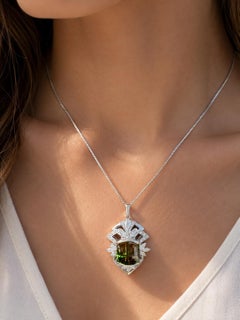 Platin 14,57ctw GIA Große Wassermelone Turmalin & Diamant-Anhänger Halskette