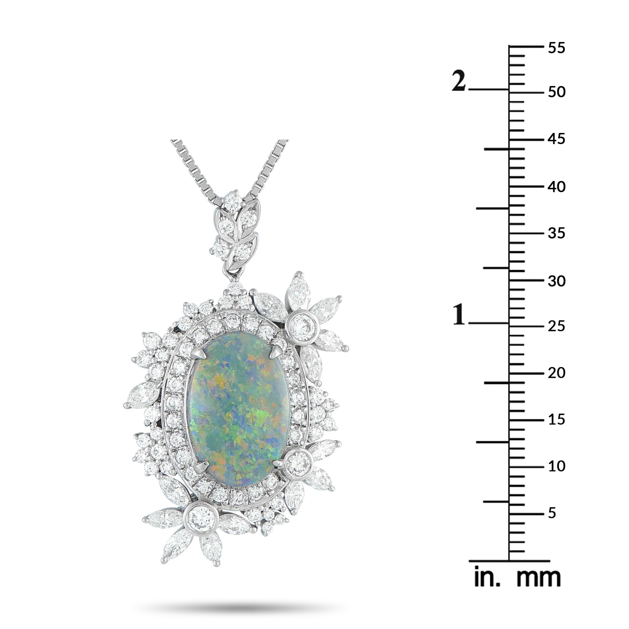 Platinum 1.46ct Diamond and Opal Necklace MF35-101525 In Excellent Condition For Sale In Southampton, PA