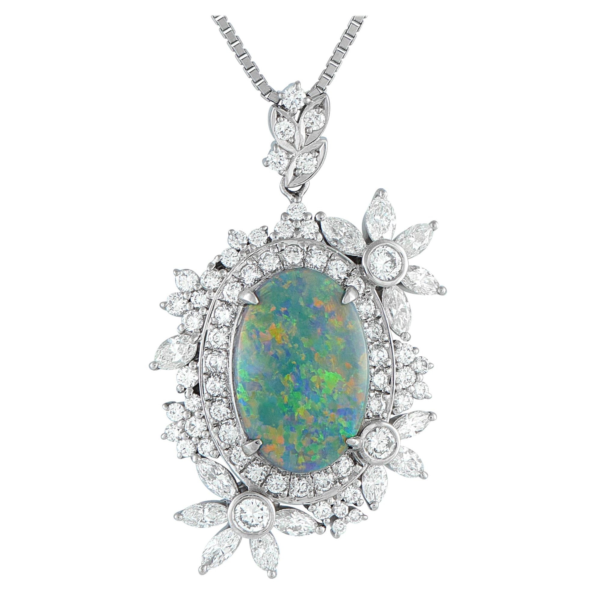 Platinum 1.46ct Diamond and Opal Necklace MF35-101525 For Sale