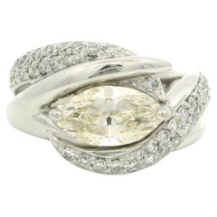 Platinum 1.47ctw Marquise Solitaire Diamond Pave Bypass Style Band Ring