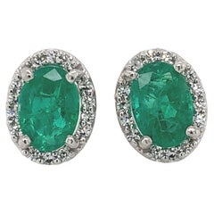 Platinum 1.48cttw Fine Emerald and Diamond Stud Earrings