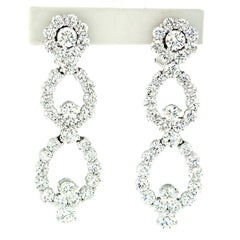 Platinum 14.92ctw Round VVS G Diamond Long Dangle Drop Fiery Statement Earrings