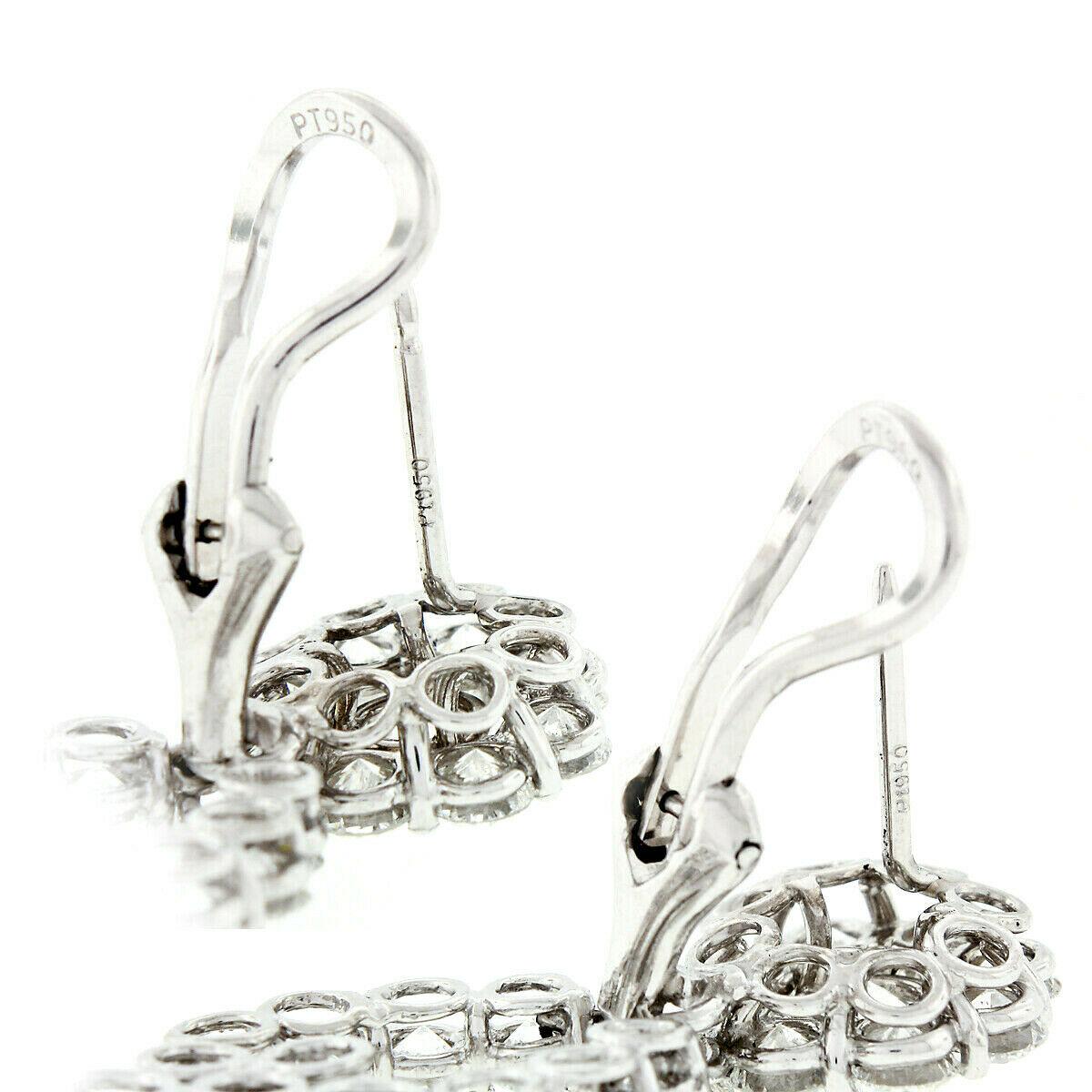 Modern Platinum 14.92ctw Round VVS G Diamond Long Dangle Drop Fiery Statement Earrings For Sale
