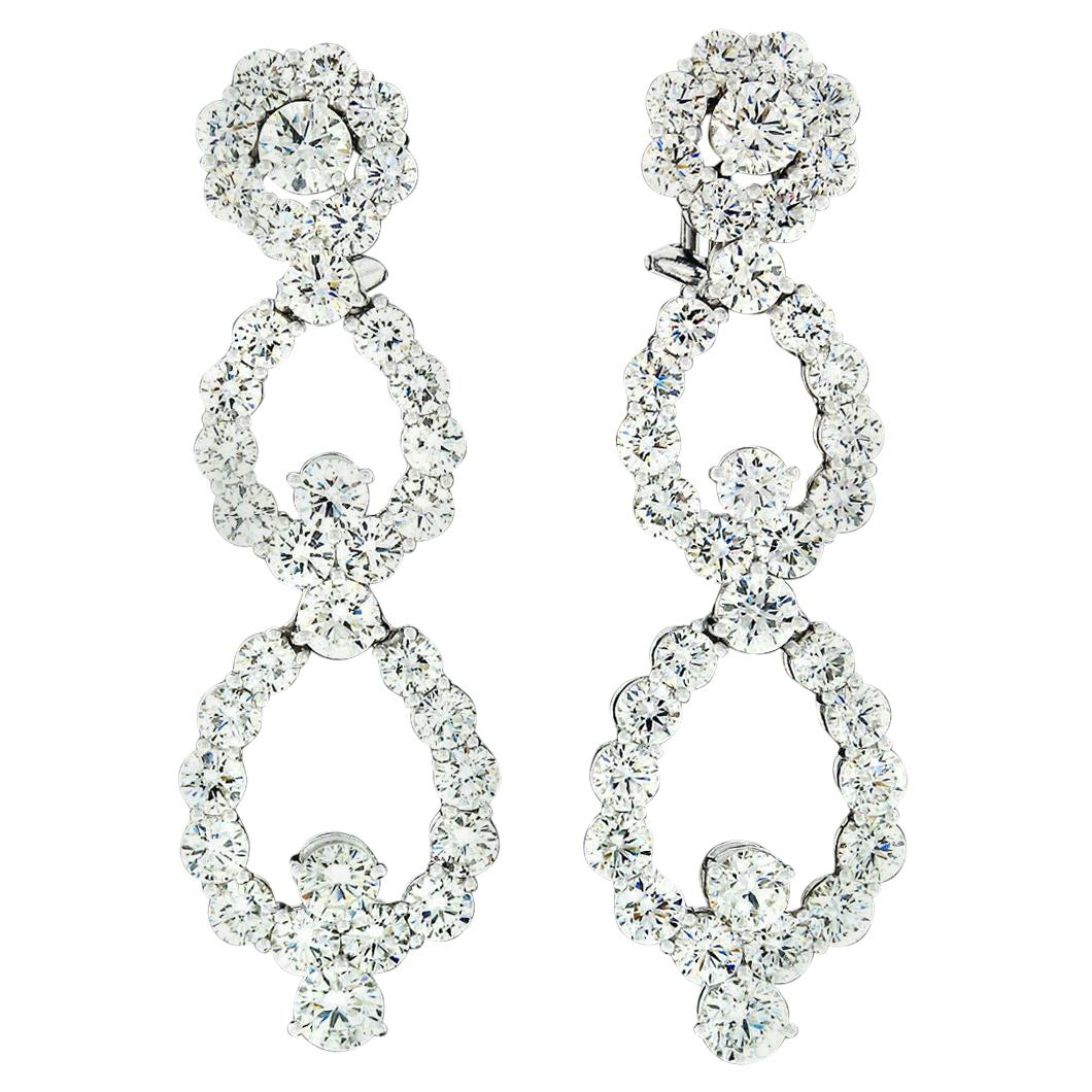 Platinum 14.92ctw Round VVS G Diamond Long Dangle Drop Fiery Statement Earrings For Sale