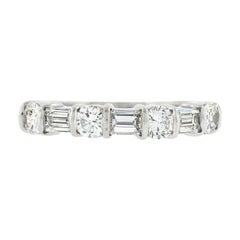 Platinum 1.4ct Alternating Bar Set Round & Emerald Cut Diamond Wedding Band Ring