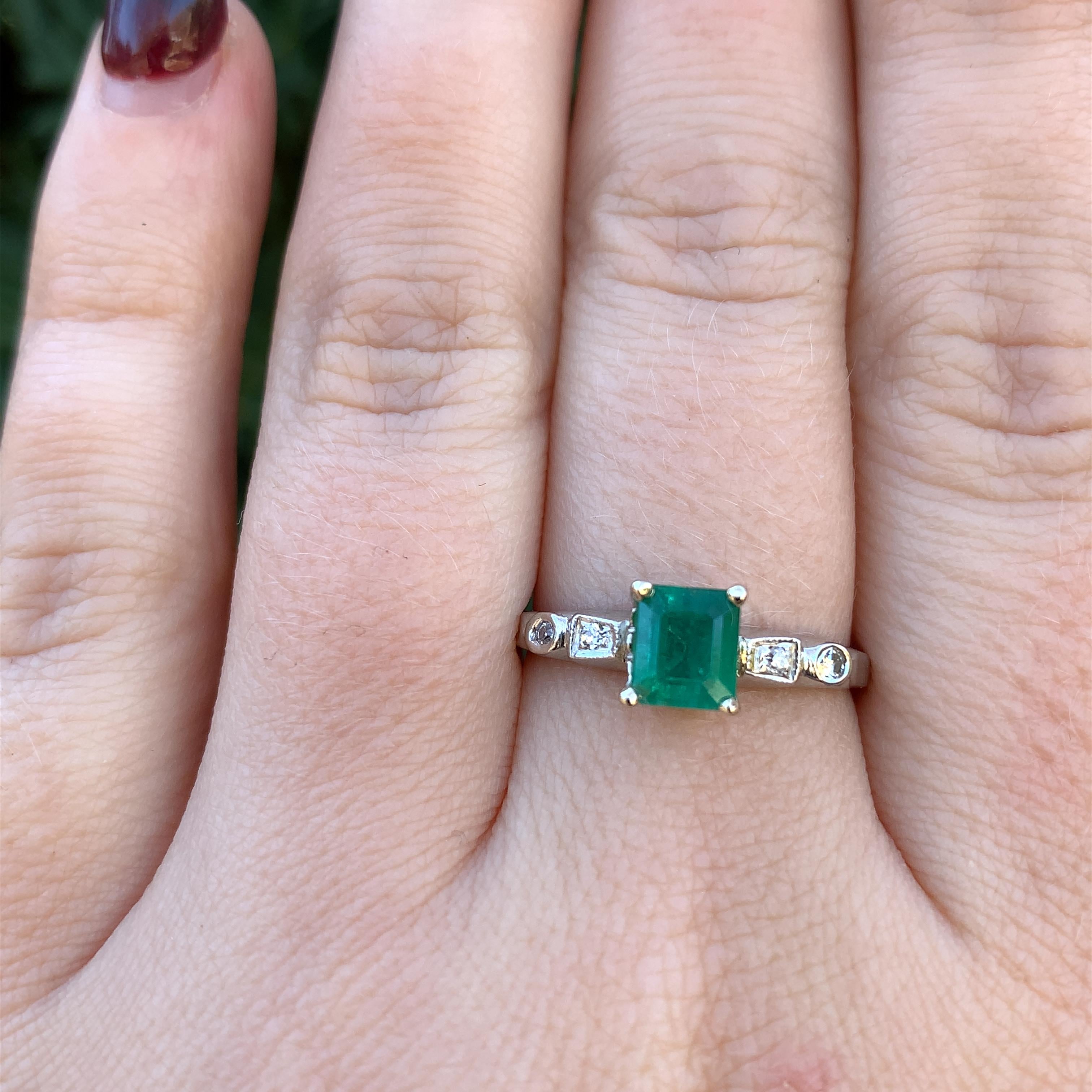 Platinum + 14K .82ct Emerald & Diamond Ring For Sale 1