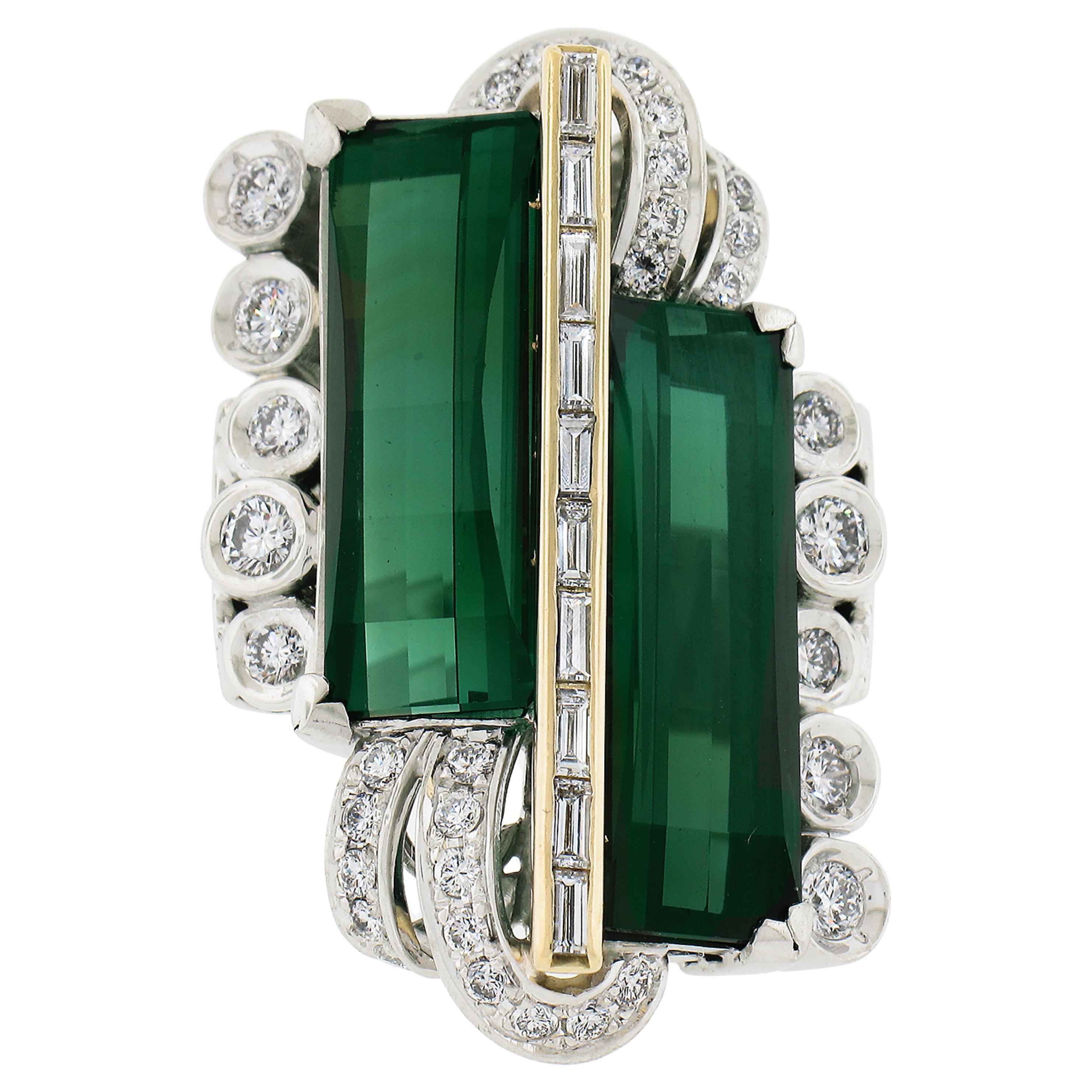 Platinum & 14k Gold 17.88ctw Tourmaline & Diamond Large Unique Cocktail Ring