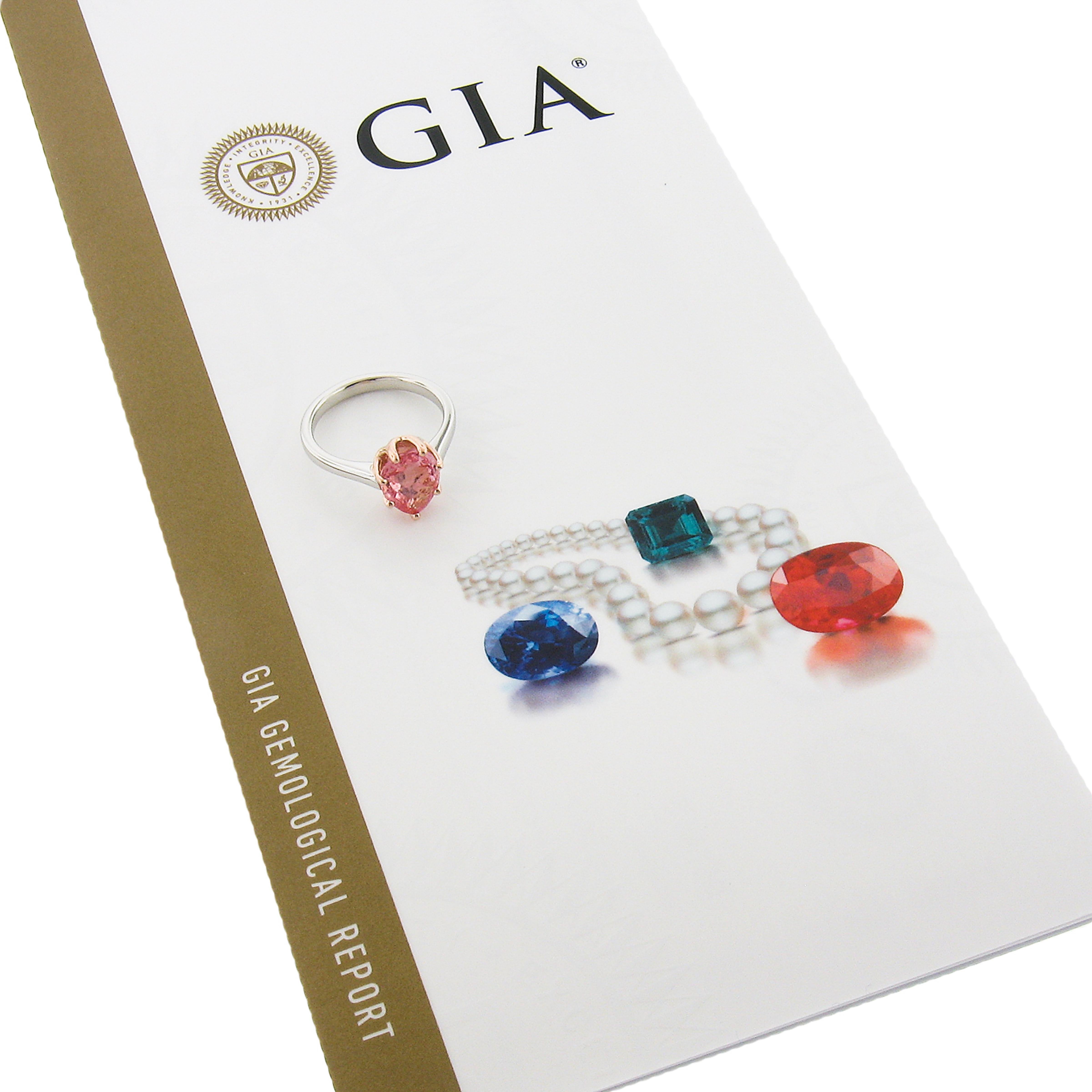 Platin 14k Gold 2,51 Karat GIA NO HEAT Ceylon Padparadscha Saphir Solitär Ring 4