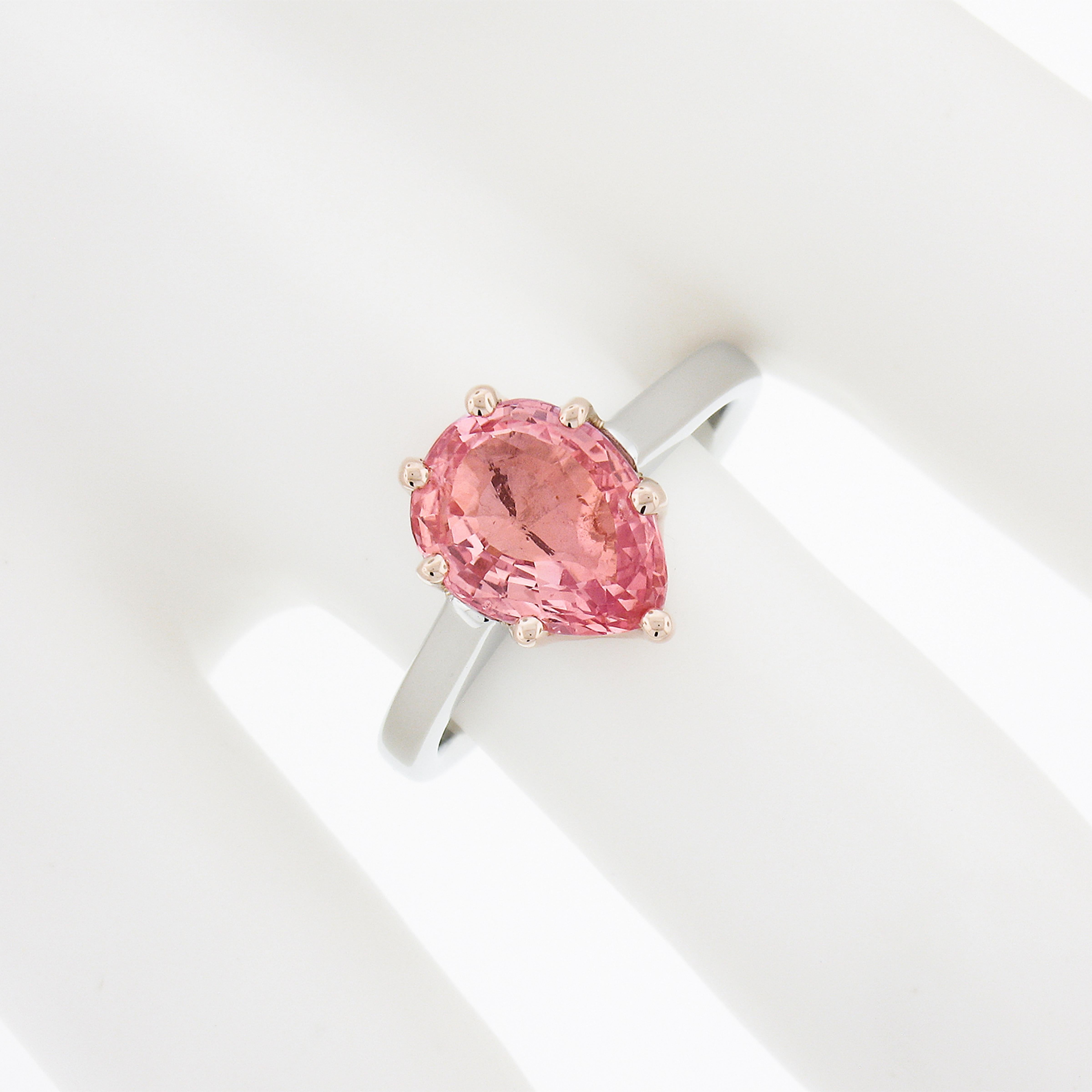 Platinum 14k Gold 2.51ct GIA No Heat Ceylon Padparadscha Sapphire Solitaire Ring In New Condition In Montclair, NJ