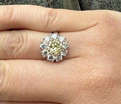 Platinum 14k Gold 3.01ctw GIA Old European Cut Yellow Diamond White Halo Ring
