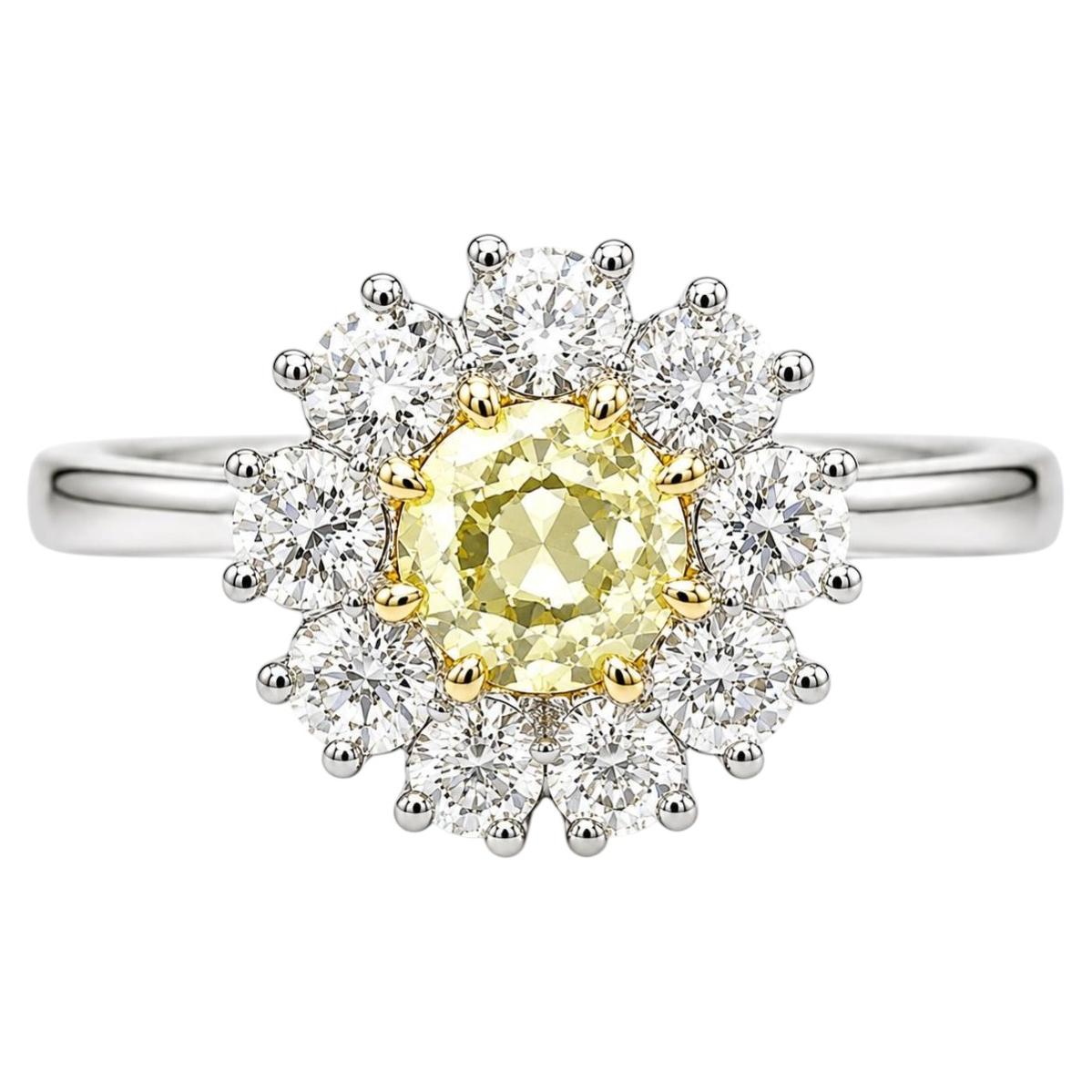 Platinum 14k Gold 3.01ctw GIA Old European Cut Yellow Diamond White Halo Ring