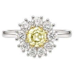 Platinum 14k Gold 3.01ctw GIA Old European Cut Yellow Diamond White Halo Ring