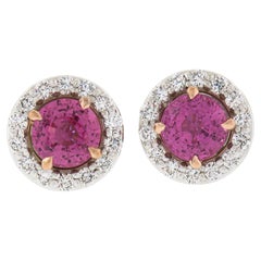 Platinum & 14k Gold 3.06ctw GIA Pink Sapphire Diamond Halo Cluster Stud Earrings