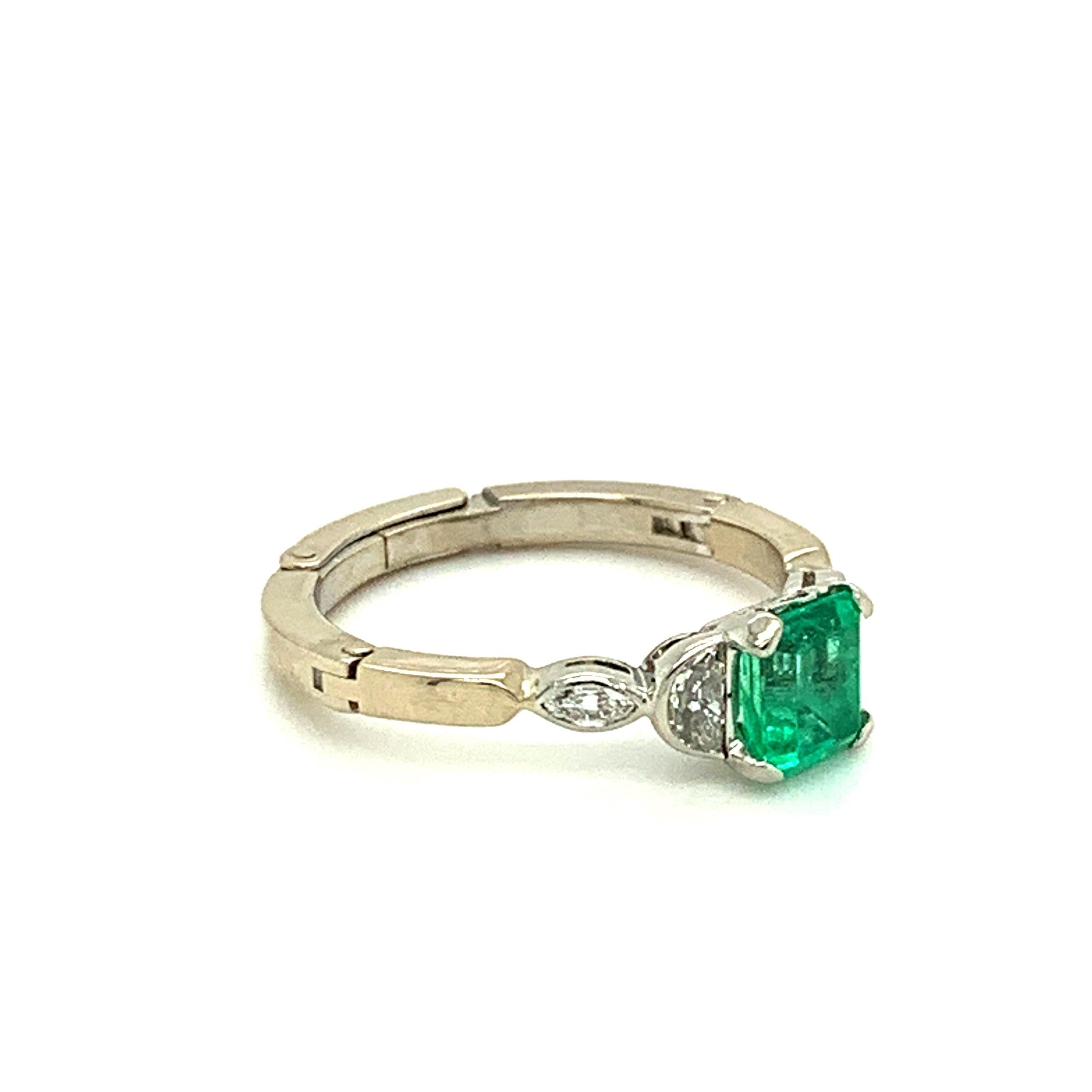 Art Deco Platinum 14k Gold .81ct Genuine Natural Emerald and Diamond Ring '#J4798'
