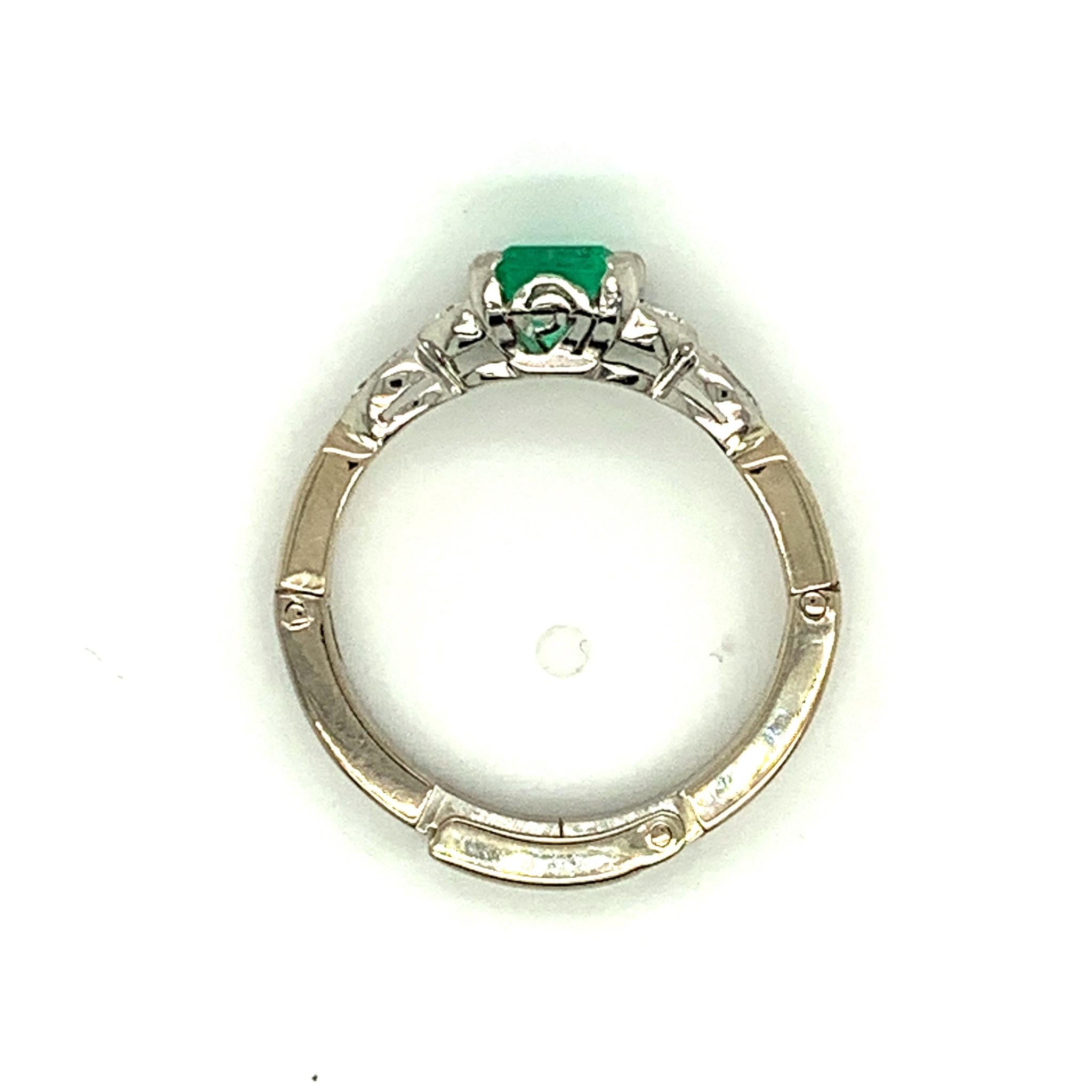 Emerald Cut Platinum 14k Gold .81ct Genuine Natural Emerald and Diamond Ring '#J4798'