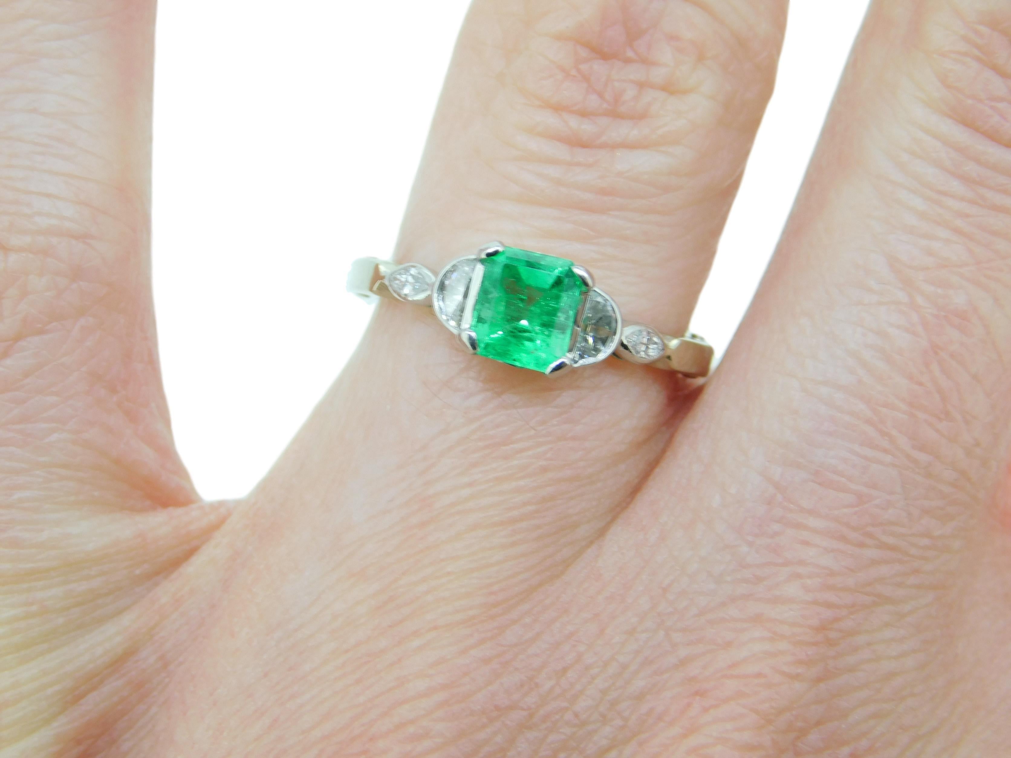 Platinum 14k Gold .81ct Genuine Natural Emerald and Diamond Ring '#J4798' 2