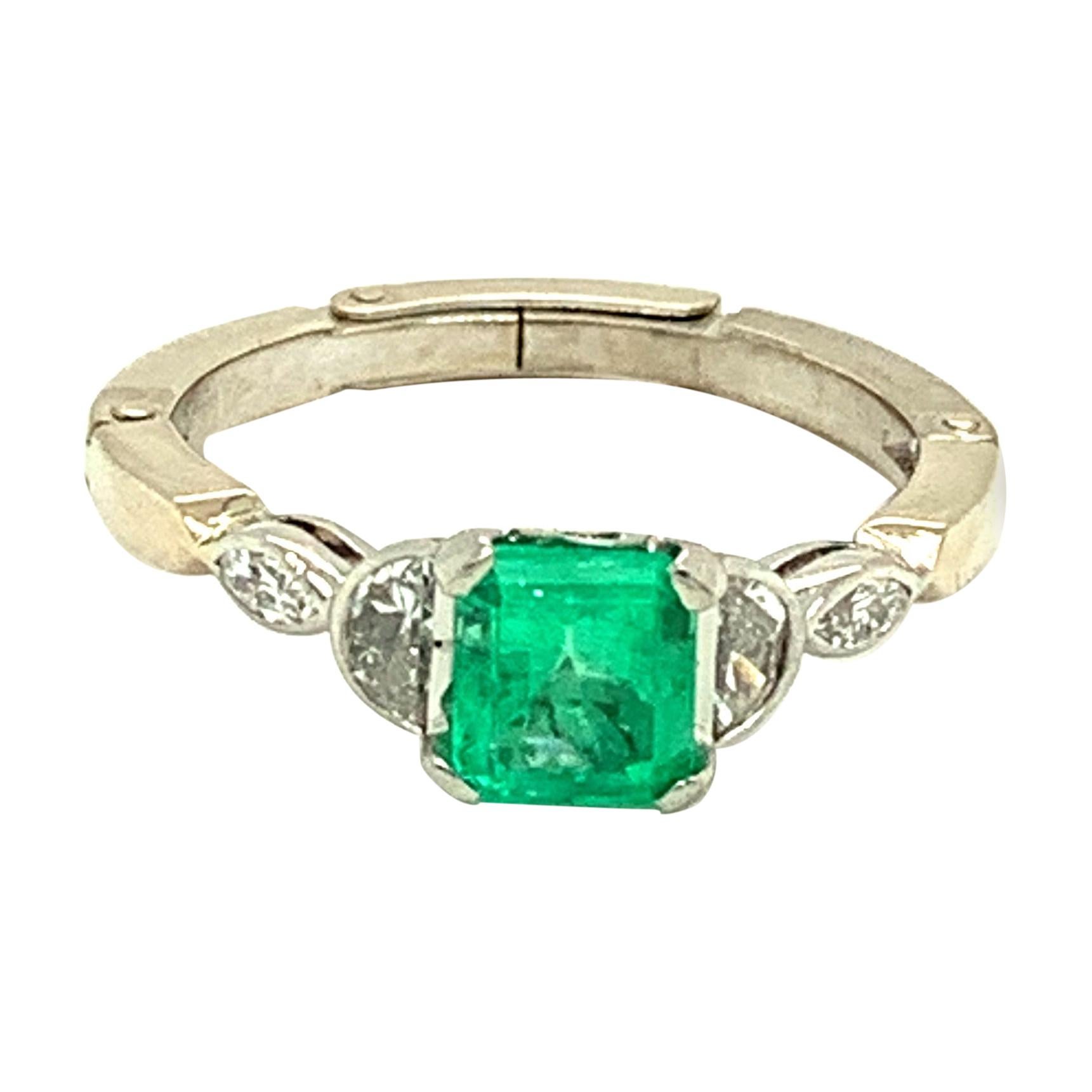 Platinum 14k Gold .81ct Genuine Natural Emerald and Diamond Ring '#J4798'