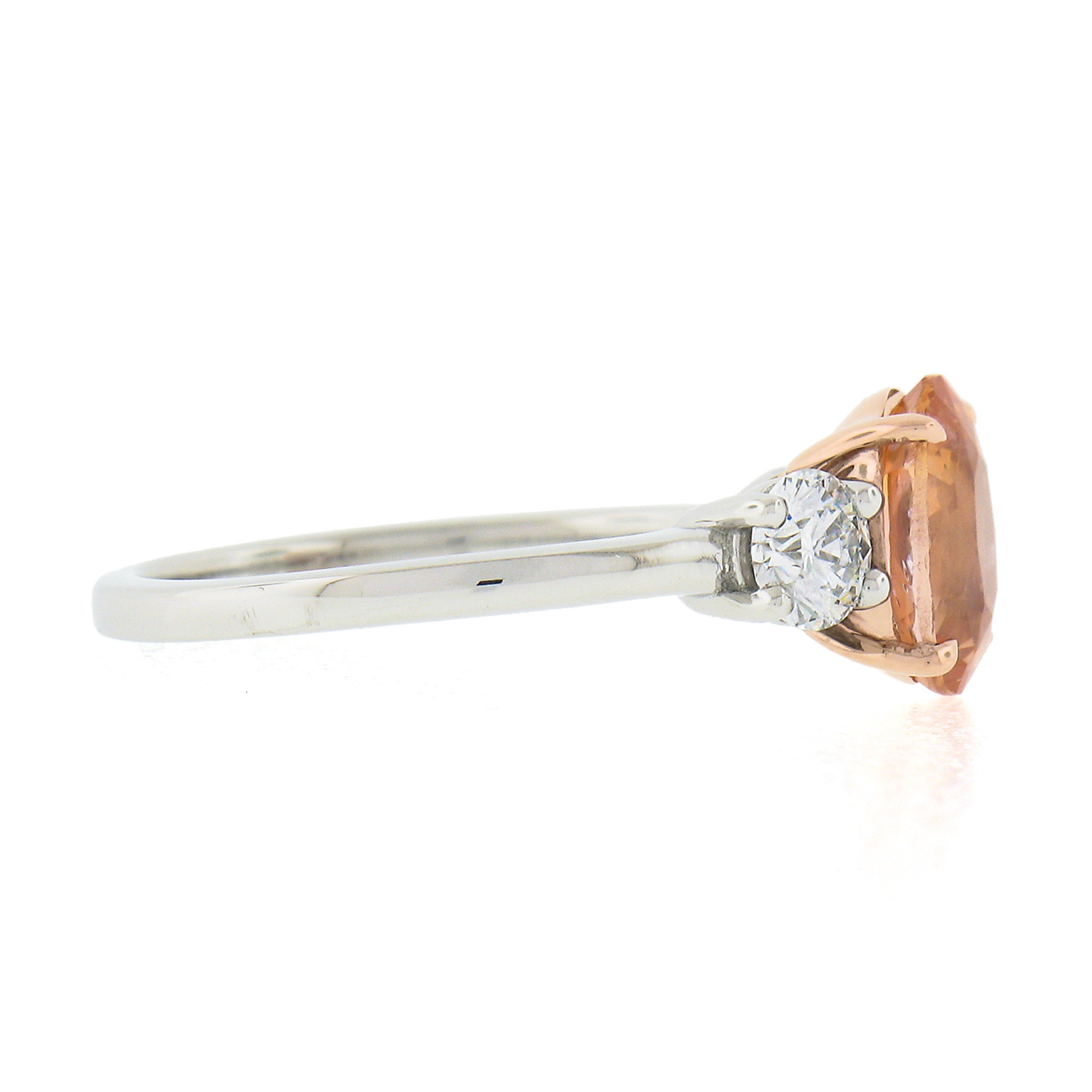 Women's Platinum & 14k Gold AGL Ceylon Orange Sapphire & Diamond 3 Stone Engagement Ring For Sale