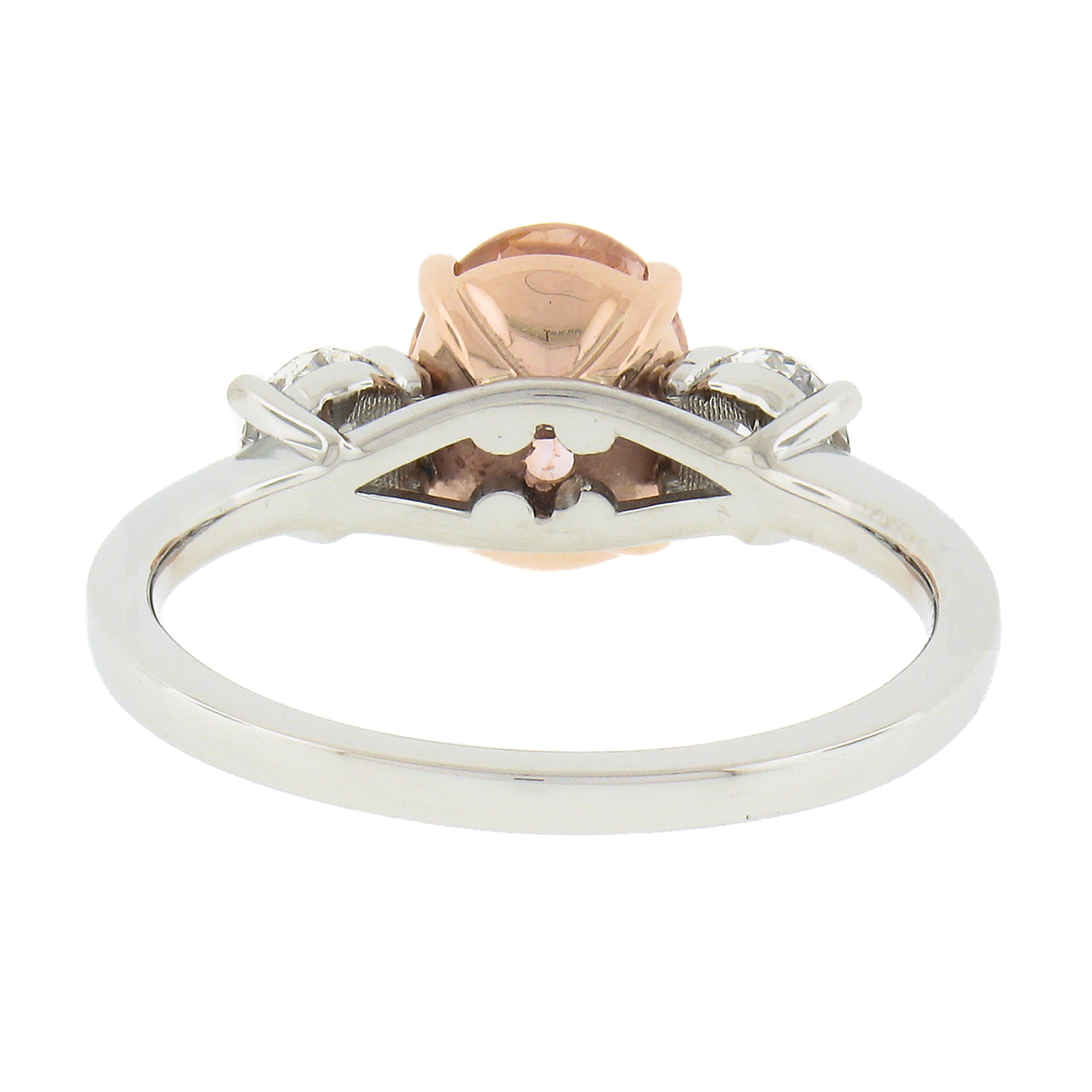 Platinum & 14k Gold AGL Ceylon Orange Sapphire & Diamond 3 Stone Engagement Ring For Sale 2