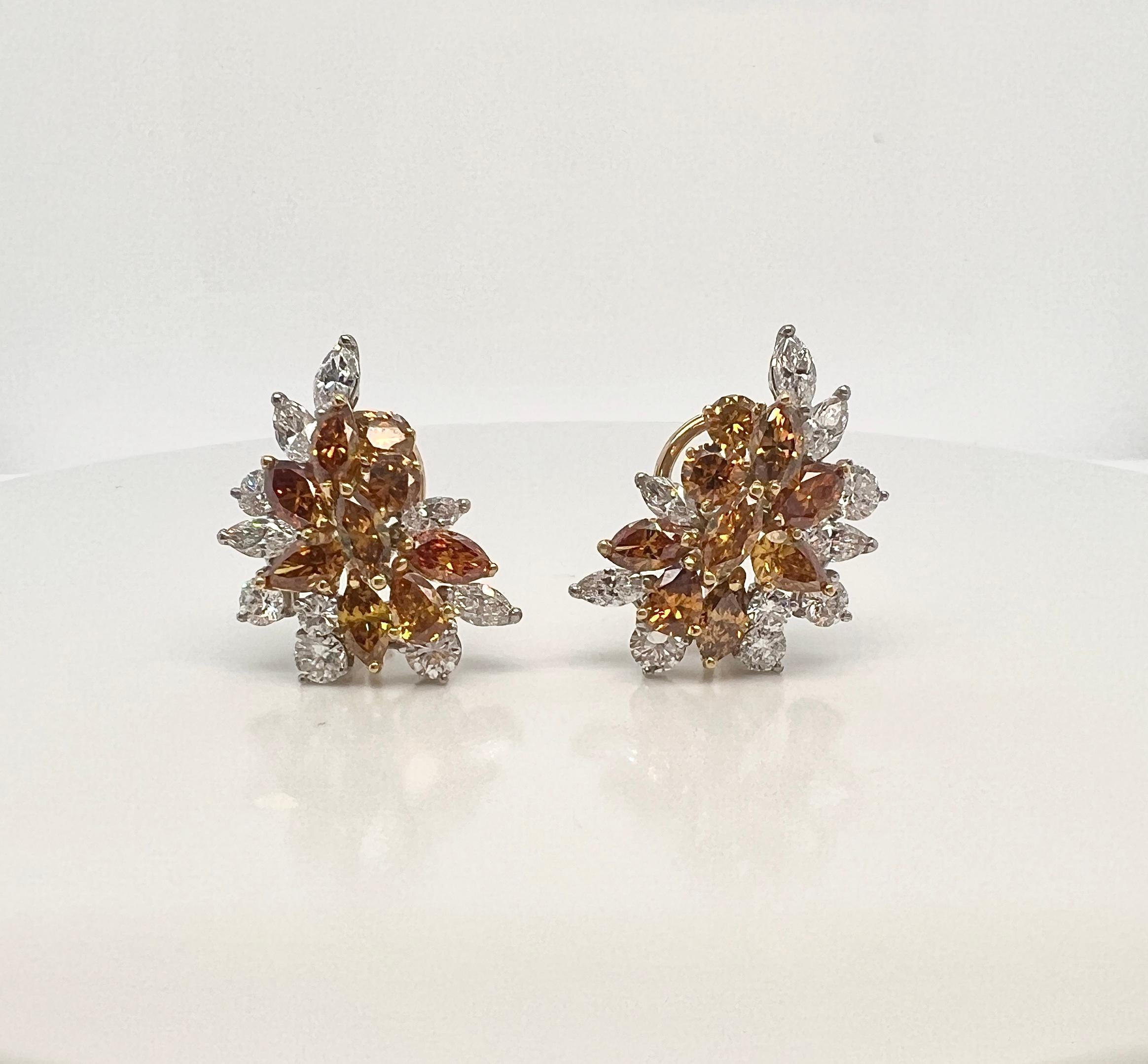 Donna Platinum, 14k Gold, Colored Diamond, and Diamond Earrings in vendita
