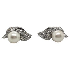 Platinum, 14k Gold, Cultured Pearl, and Diamond Earrings