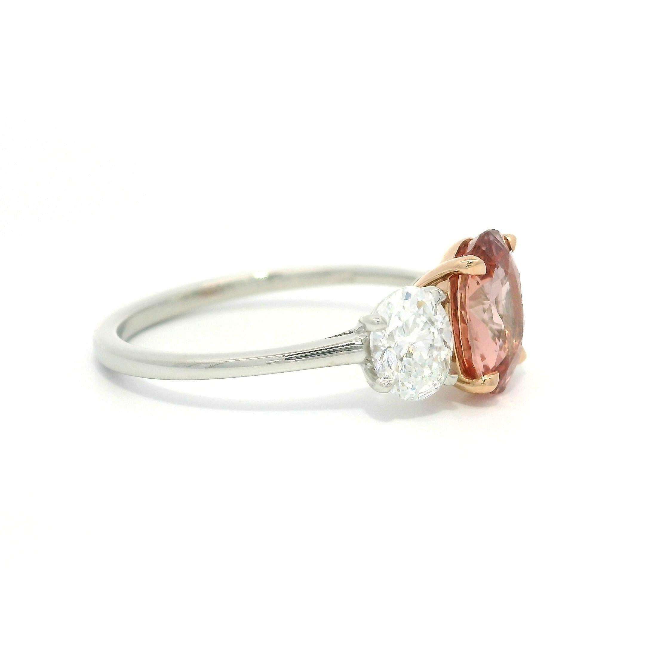 Platinum 14k Gold GIA 3.11ctw No Heat Padparadscha Oval Sapphire Diamond Ring For Sale 10