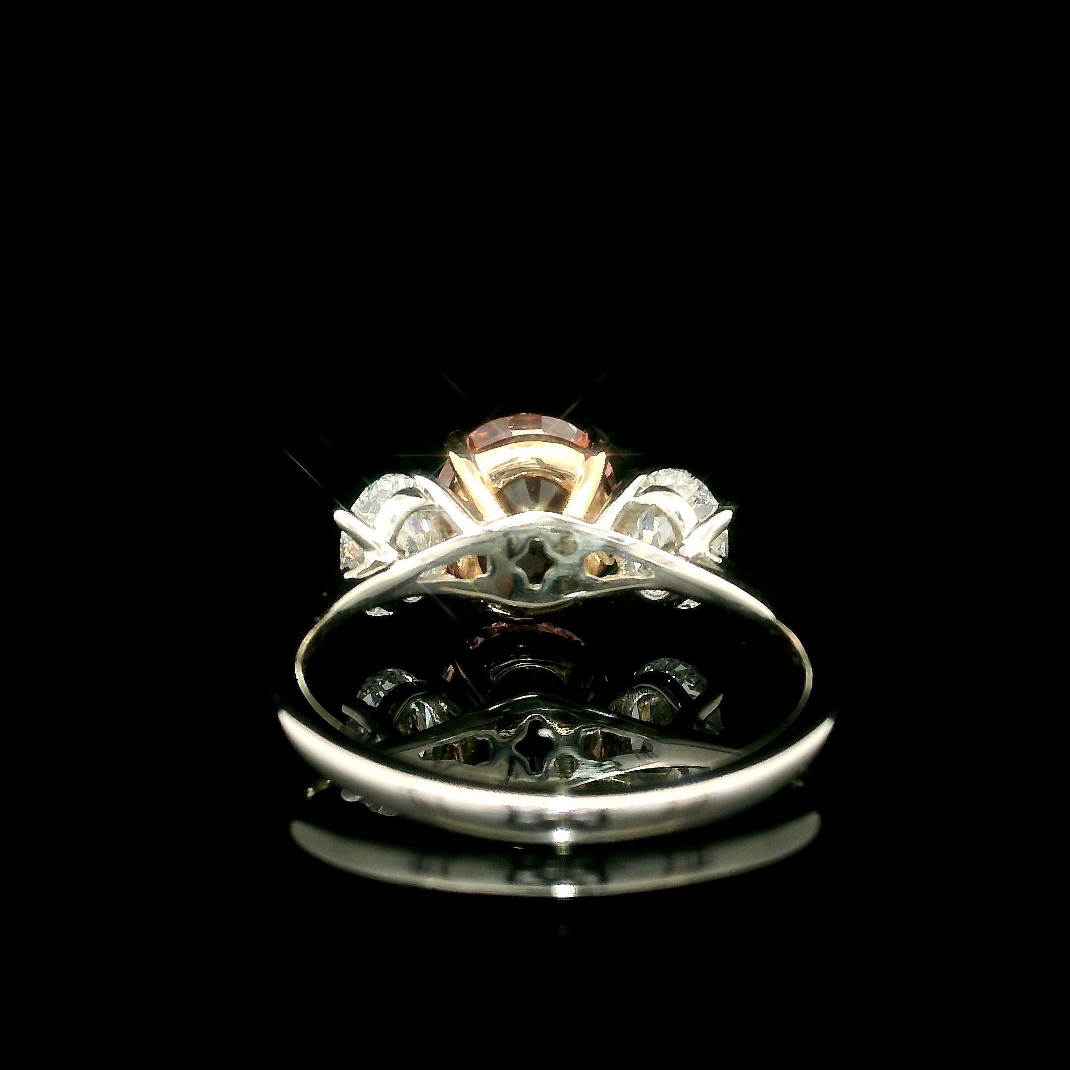 Women's Platinum 14k Gold GIA 3.11ctw No Heat Padparadscha Oval Sapphire Diamond Ring For Sale