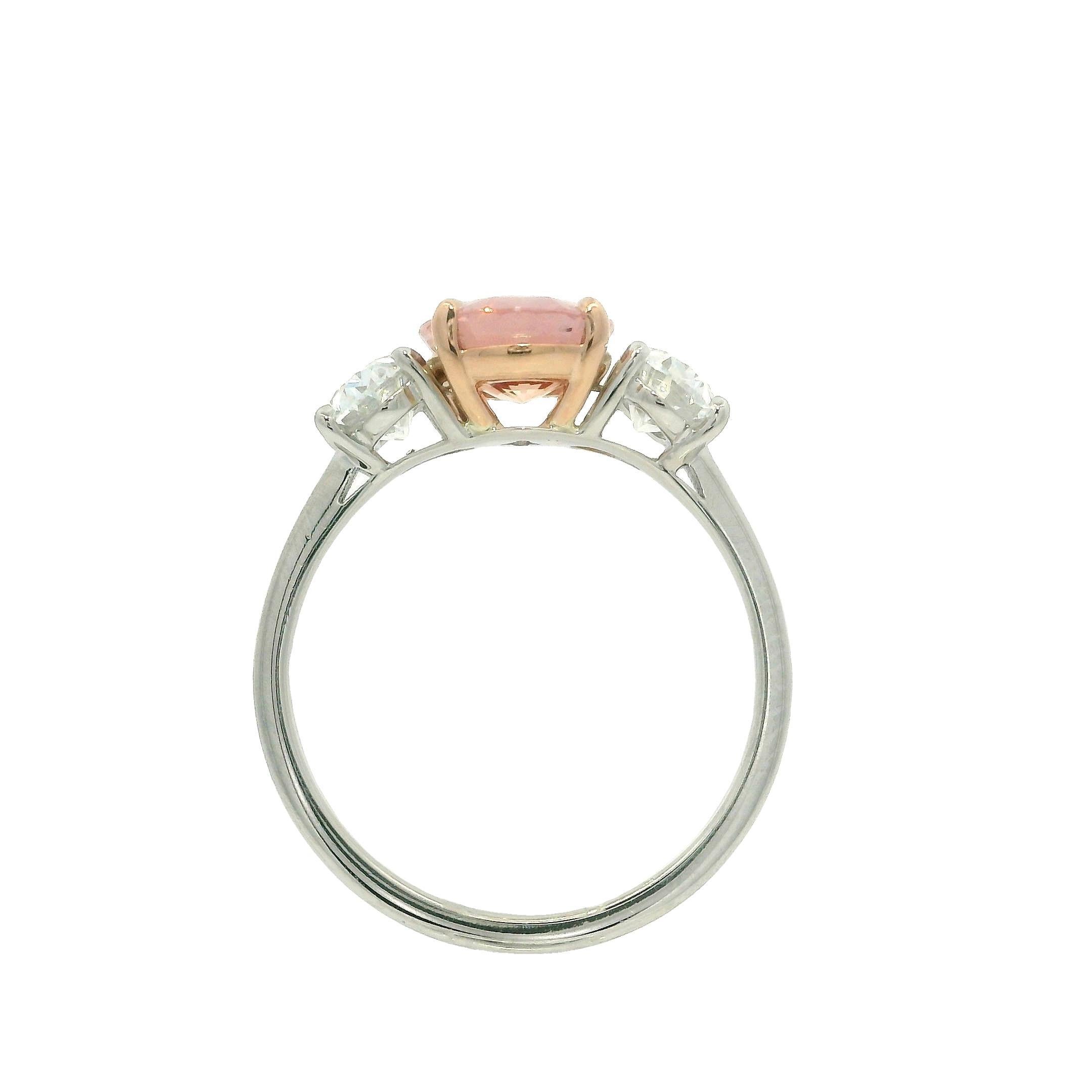 Platinum 14k Gold GIA 3.11ctw No Heat Padparadscha Oval Sapphire Diamond Ring For Sale 3