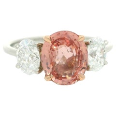 Platino Oro 14k GIA 3,11ctw Senza calore Padparadscha Ovale Zaffiro Anello di diamanti