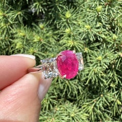 Platinum 14k Gold GIA Burma No Heat 5.71ctw Ruby Old Mine Diamonds Sides Ring
