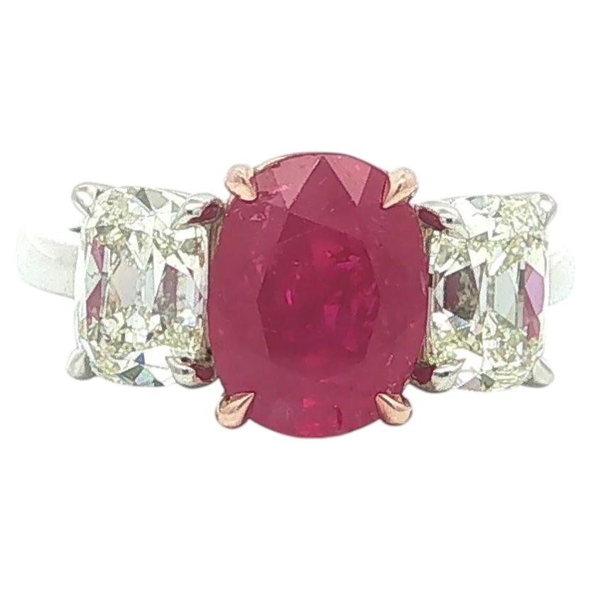 Platinum 14k Gold GIA Burma No Heat 5.71ctw Ruby Old Mine Diamonds Sides Ring